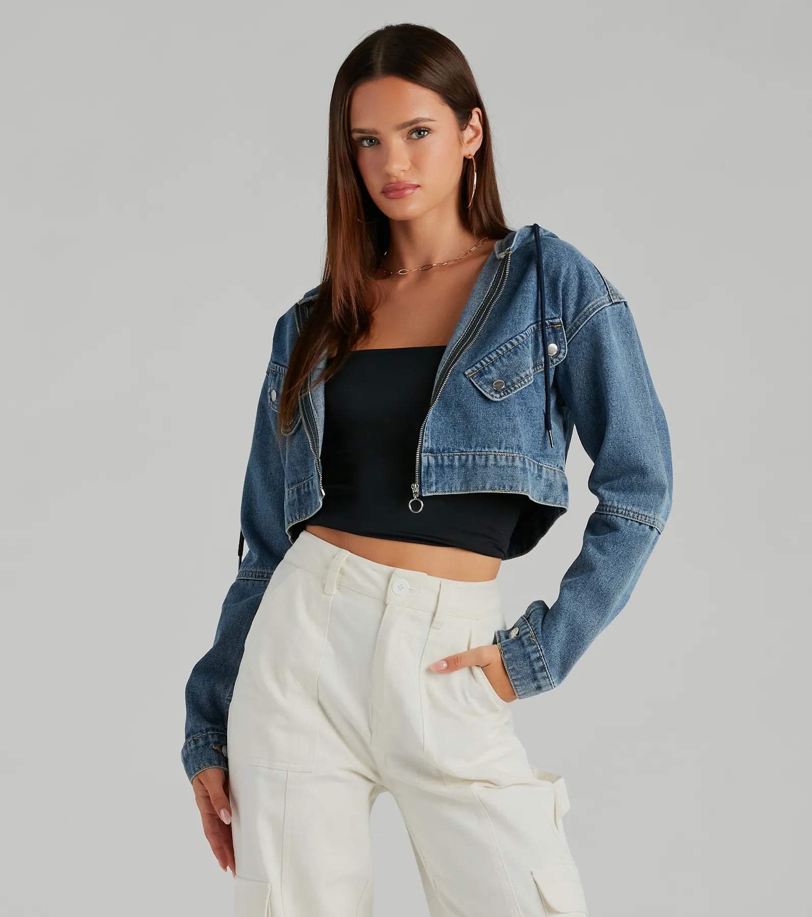 Ultimate Denim Crop Hoodie - Laid Back Cool Style