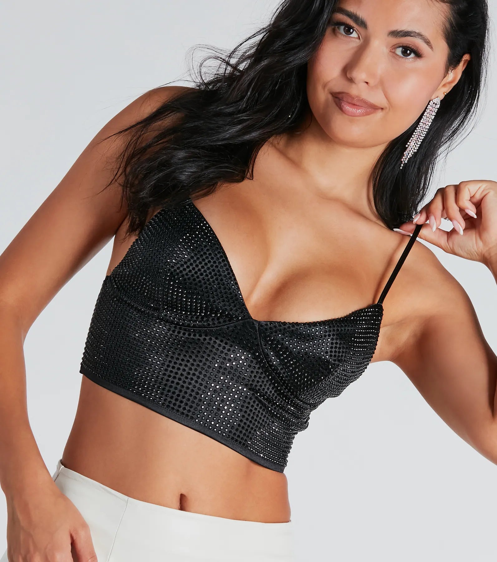 Ultimate Glam Rhinestone Satin Crop Top