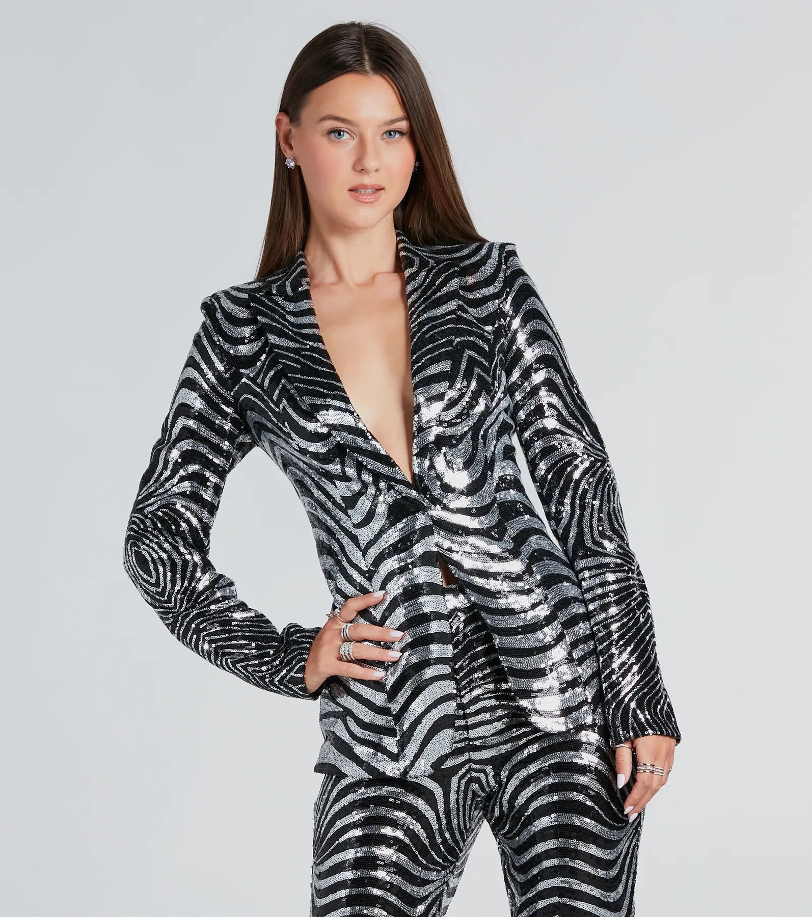 Premium Sequin Swirl Statement Blazer