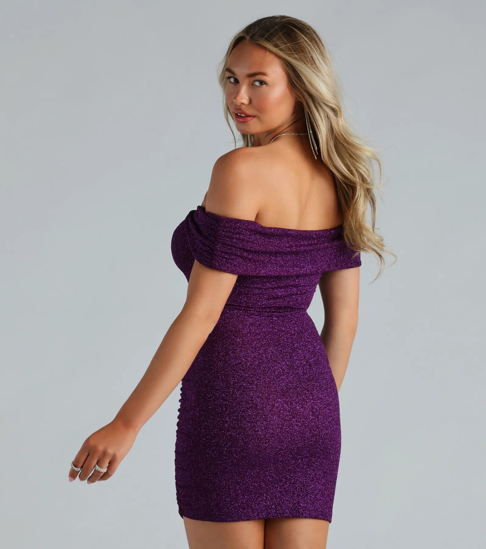 Ultimate Glamour Off-The-Shoulder Glitter Dress