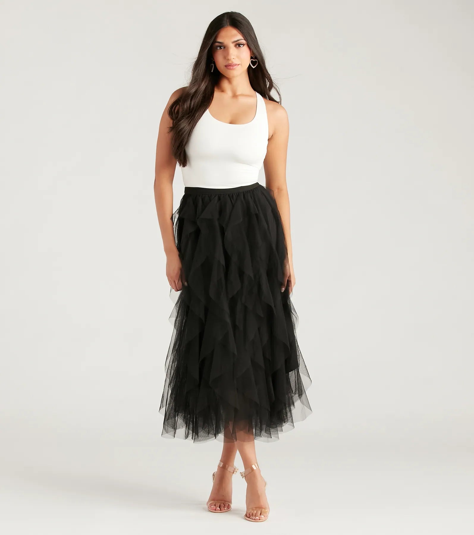 Premium Ruffled Tulle Midi Skirt - Ultimate Drama Edition