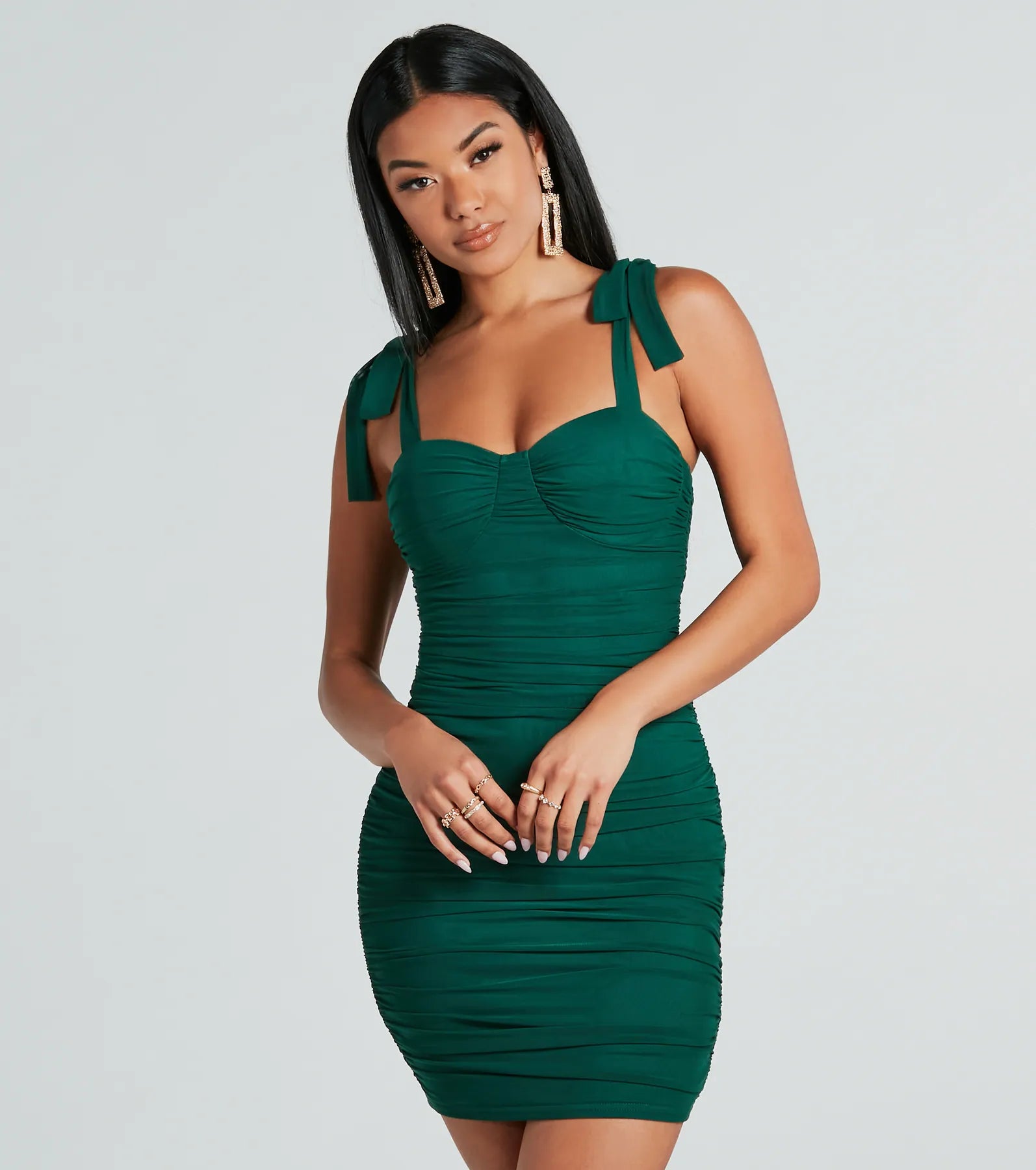 Ultimate Sultry Silhouette Ruched Mesh Bodycon Mini Dress