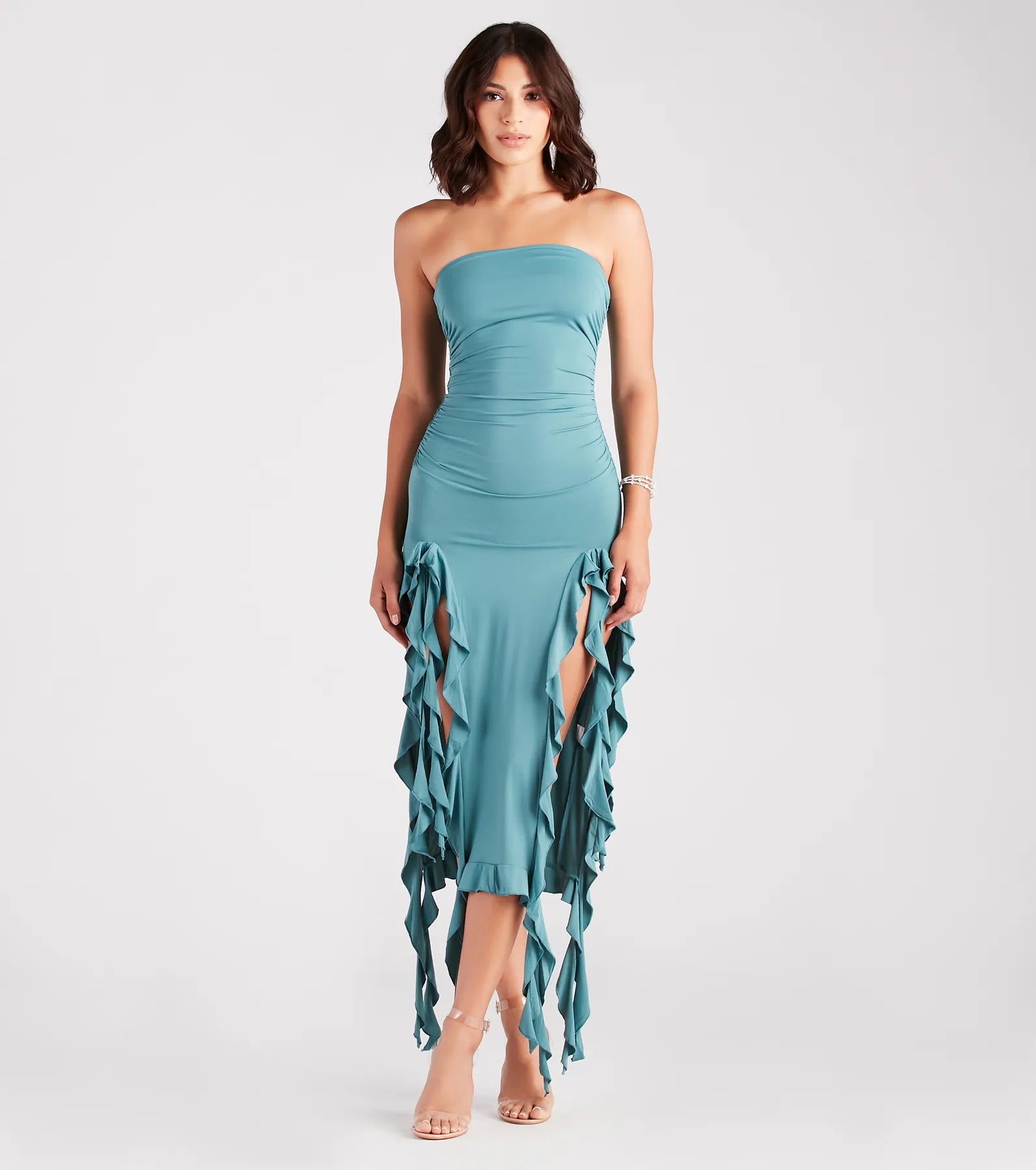 Ultimate Flirty Ruffled Midi Dress with High Slits