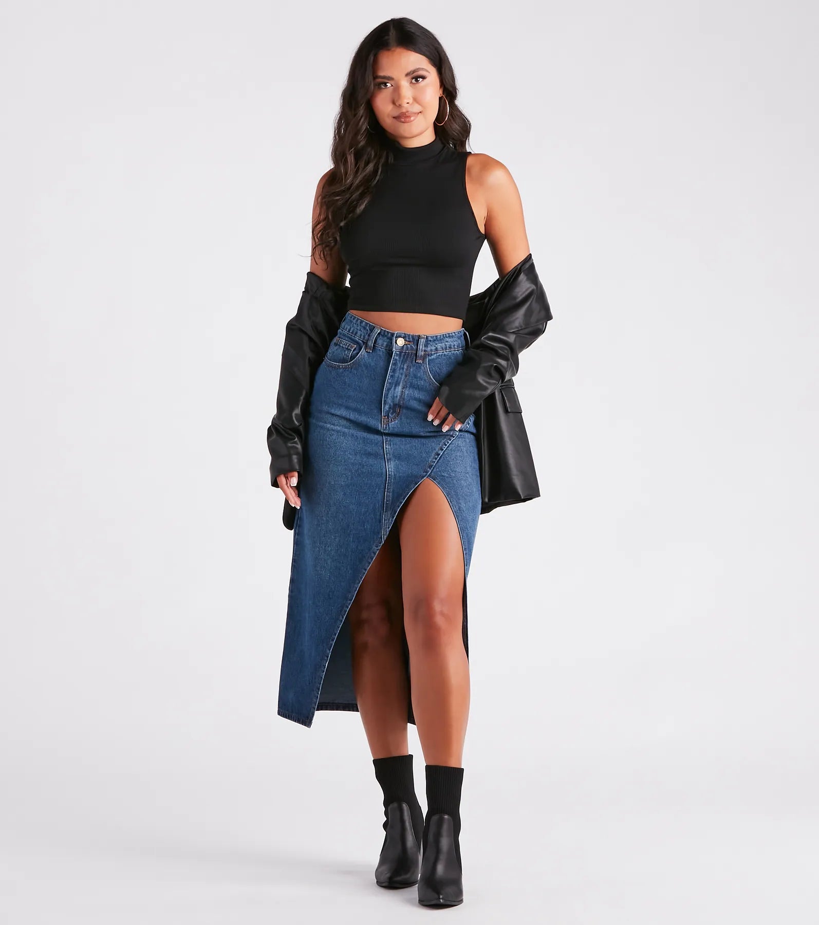 Ultimate 90s Denim Midi Skirt - High Slit & Premium Fit