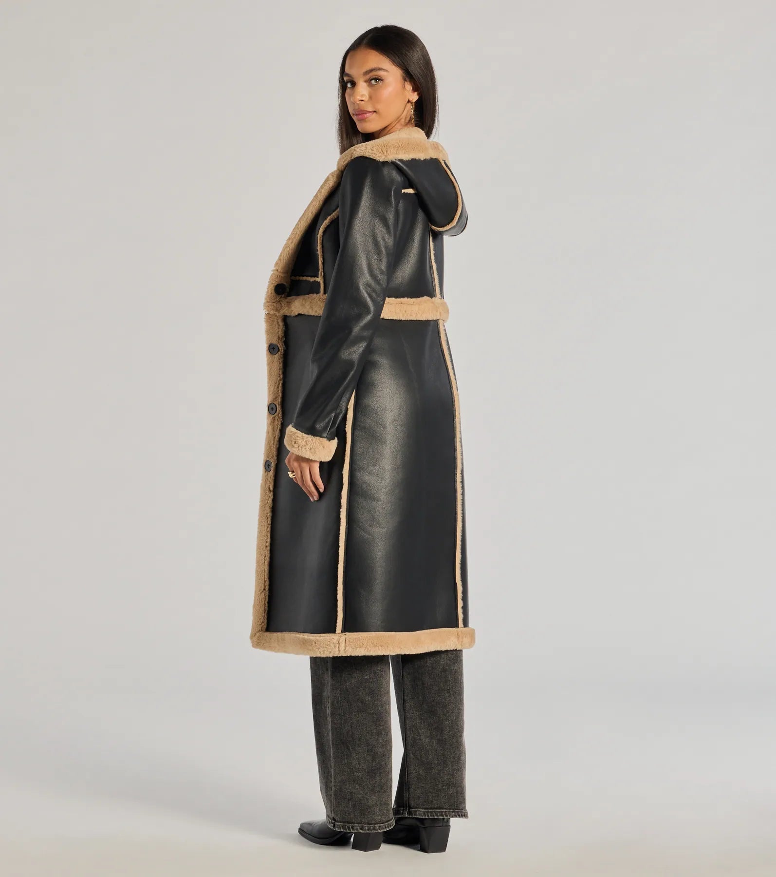 Ultimate Runway Ready Convertible Faux Leather Trench Coat