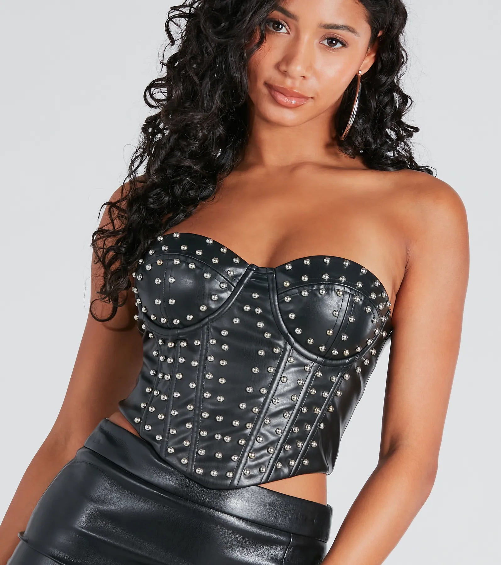 Ultimate Studded Faux Leather Strapless Bustier - Premium Fit & Style