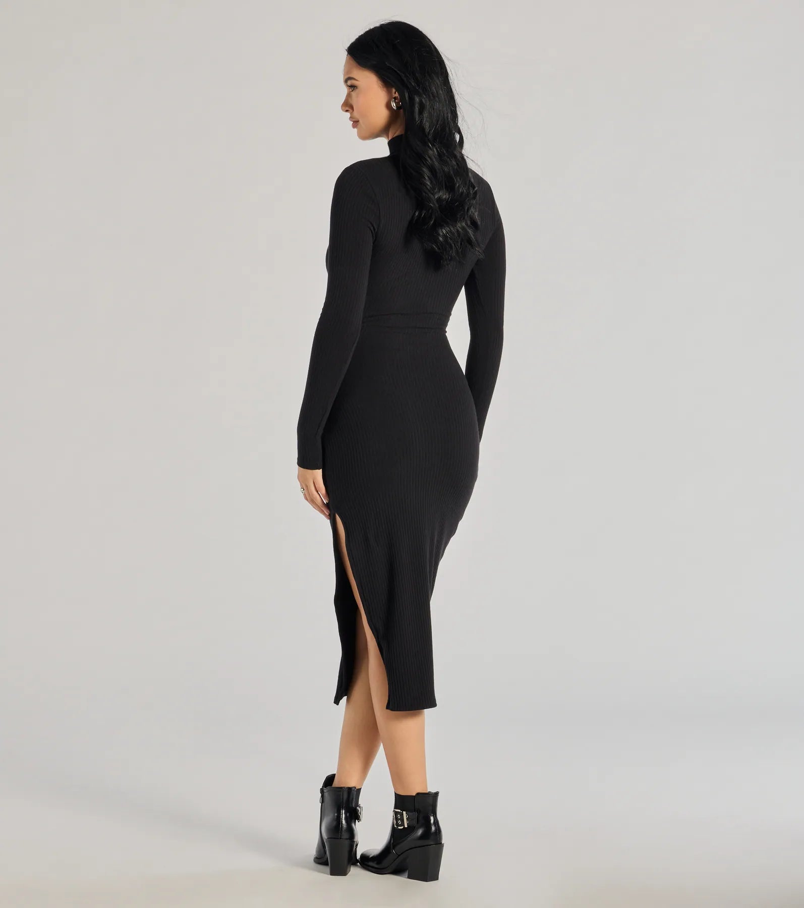 The Ultimate Ribbed Knit Midi Dress with High Slit