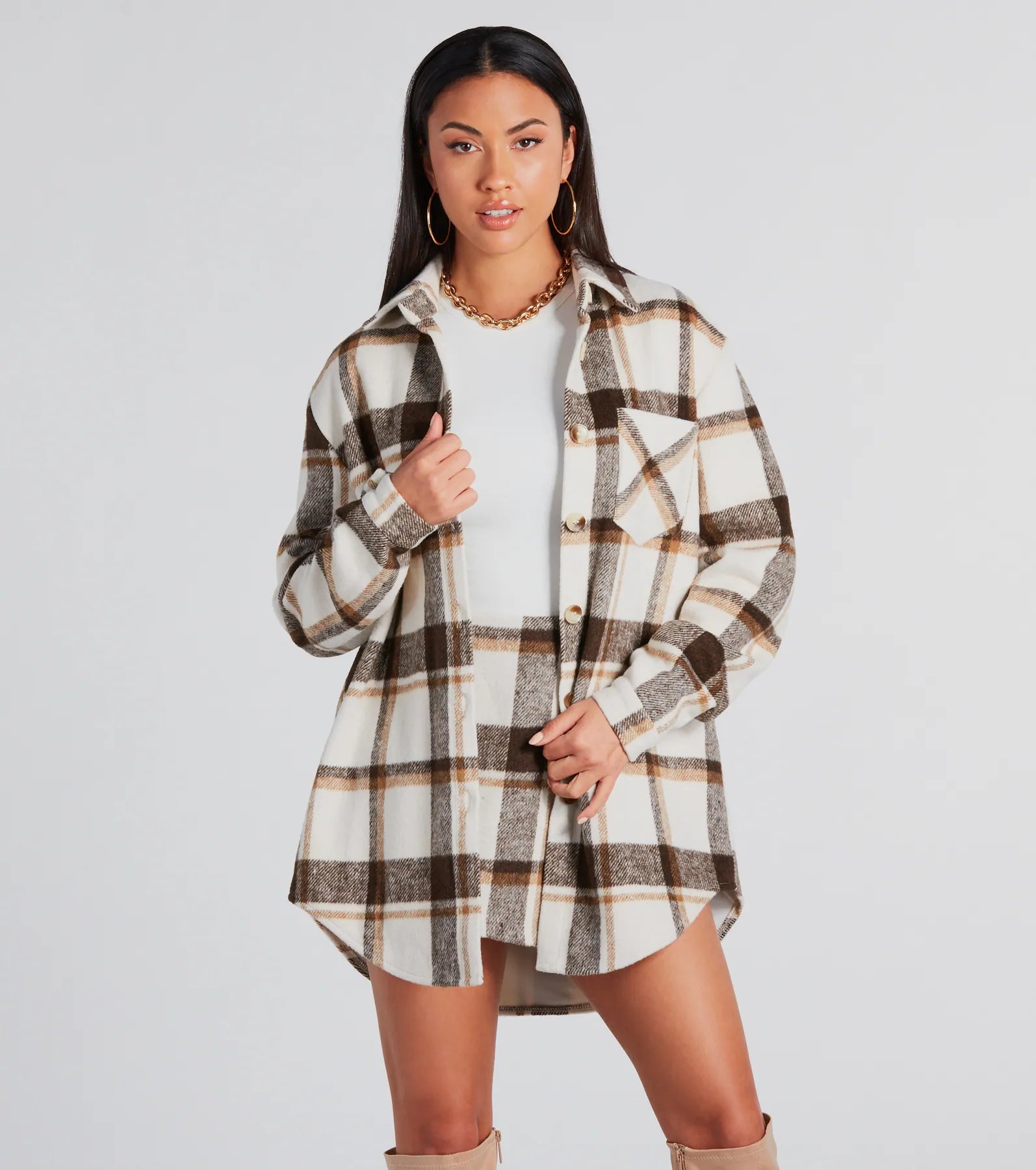 Ultimate Cute Vibes Plaid Long Shacket - Premium Edition