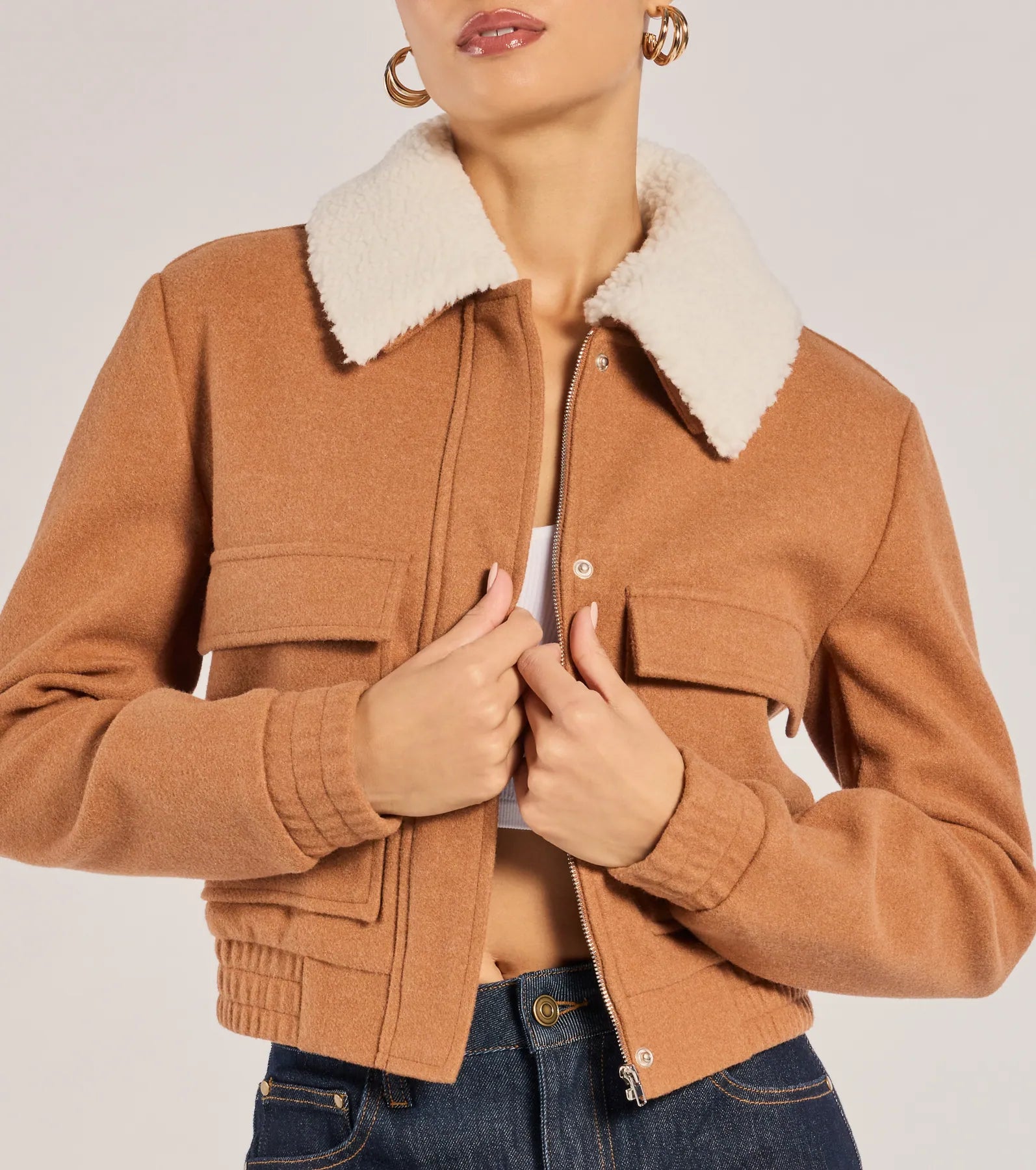 Premium Cozy Cool Faux Wool Sherpa Collar Trucker Jacket