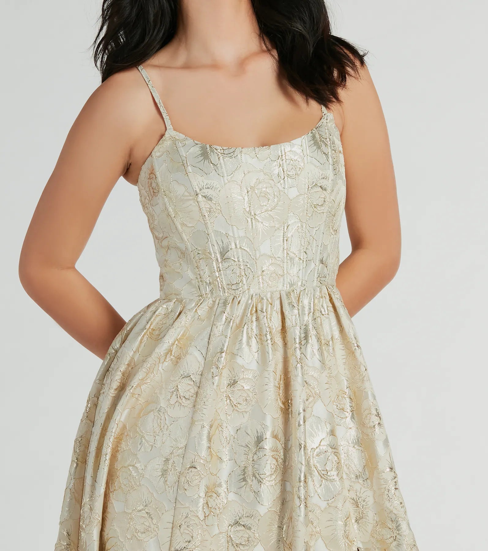 Premium Hailee Floral Jacquard Corset Dress | Ultimate Formalwear