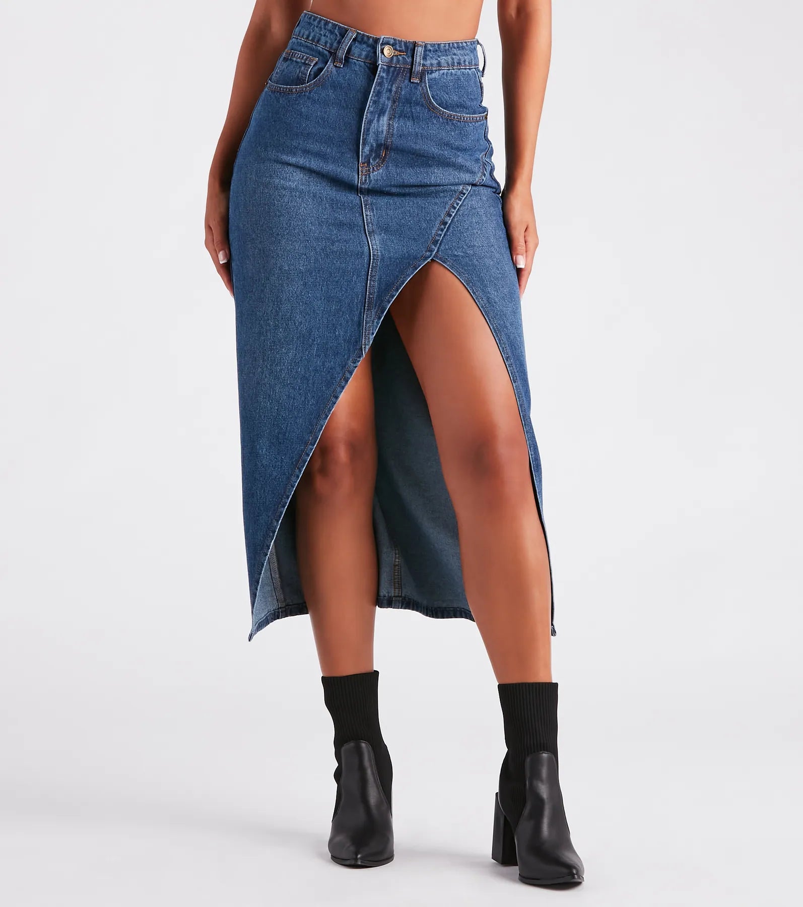 Ultimate 90s Denim Midi Skirt - High Slit & Premium Fit