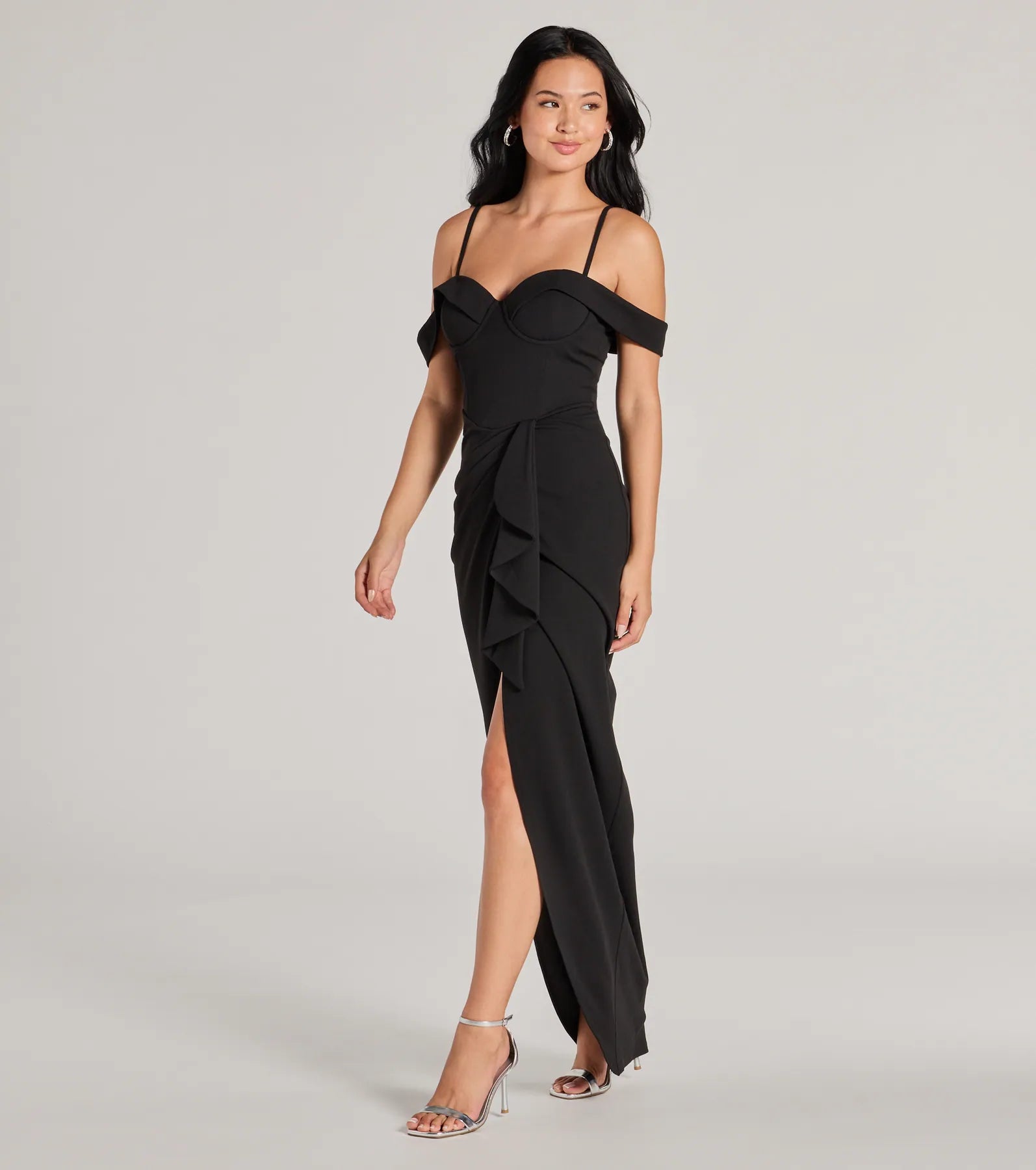 Bridget Elegant Off-The-Shoulder Crepe Formal Dress