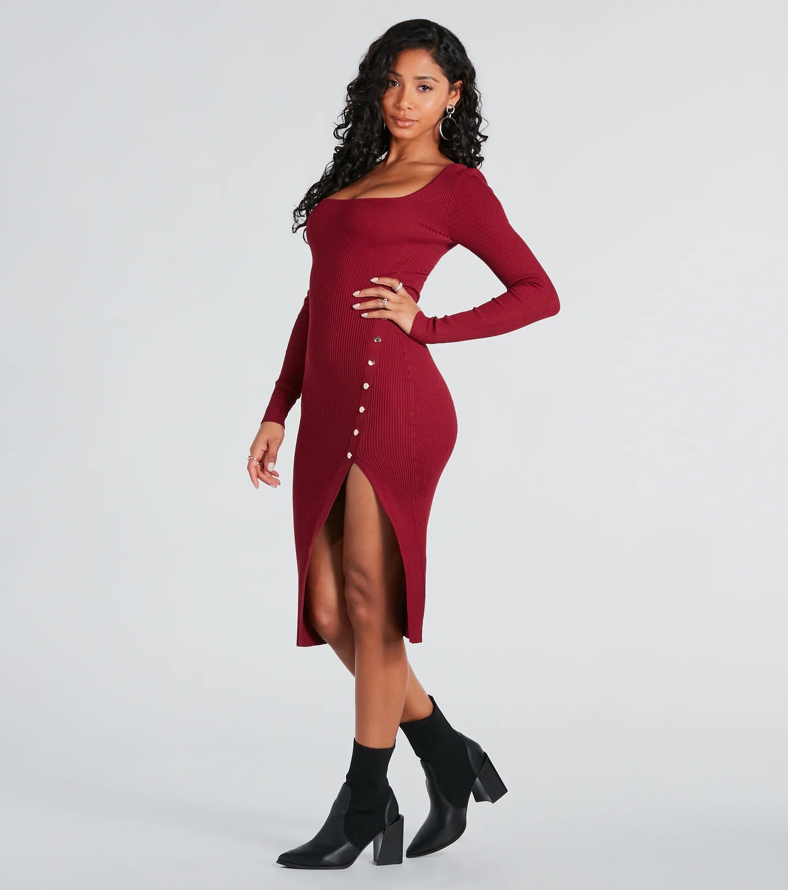 Ultimate Chic Snap Button Rib Knit Dress