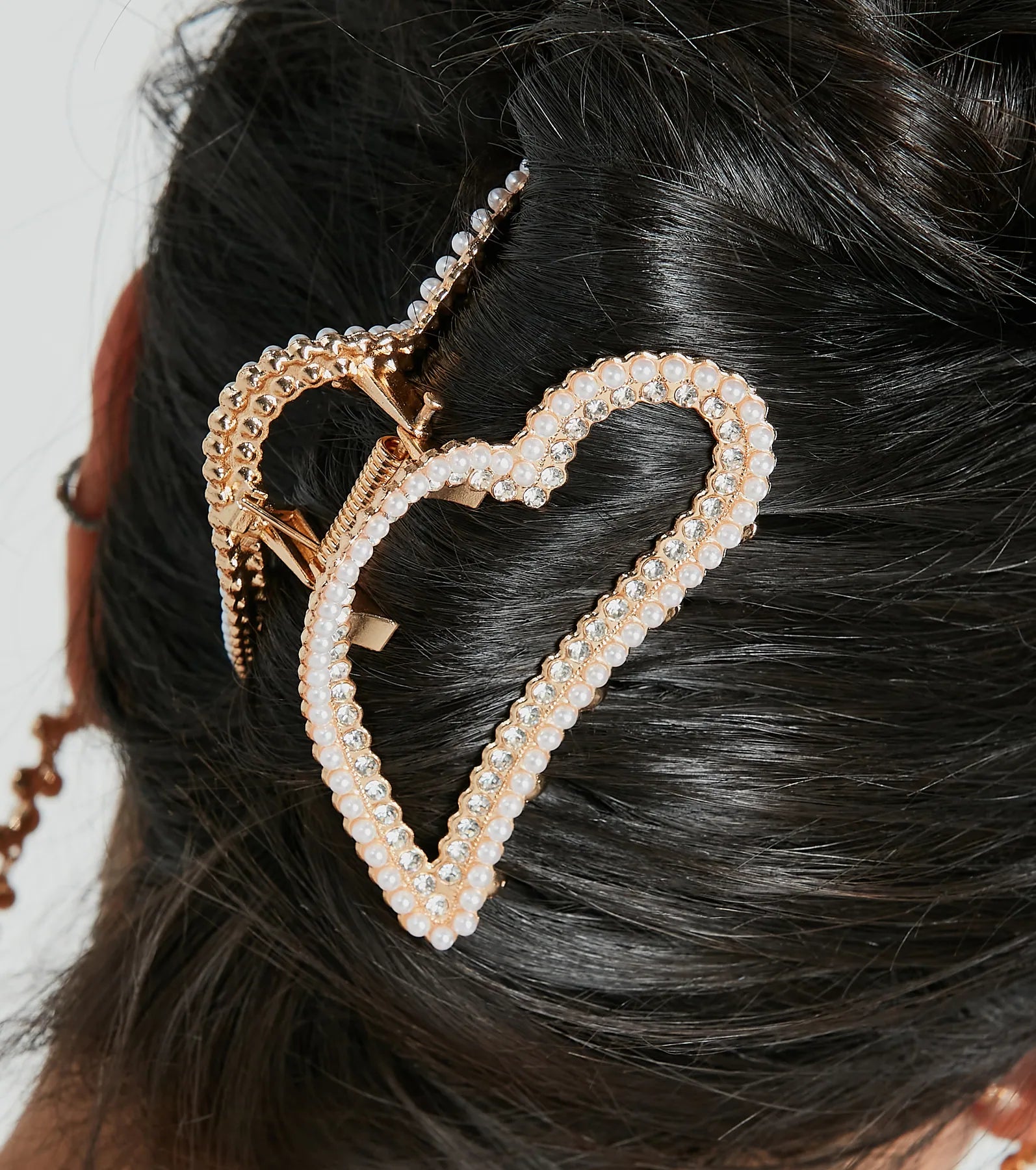 Ultimate Glam Heart Hair Clip with Rhinestones & Pearls