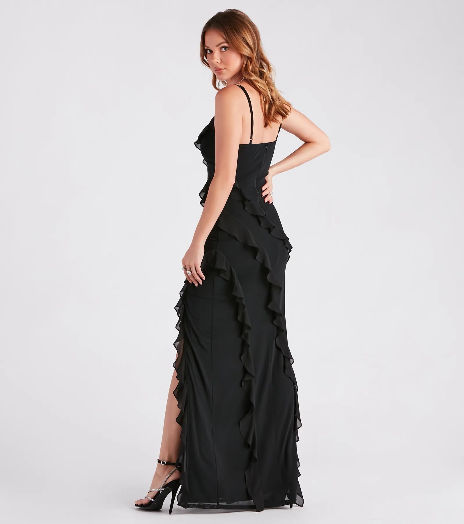 Premium Melrose Elegant Mesh Ruffle Mermaid Gown