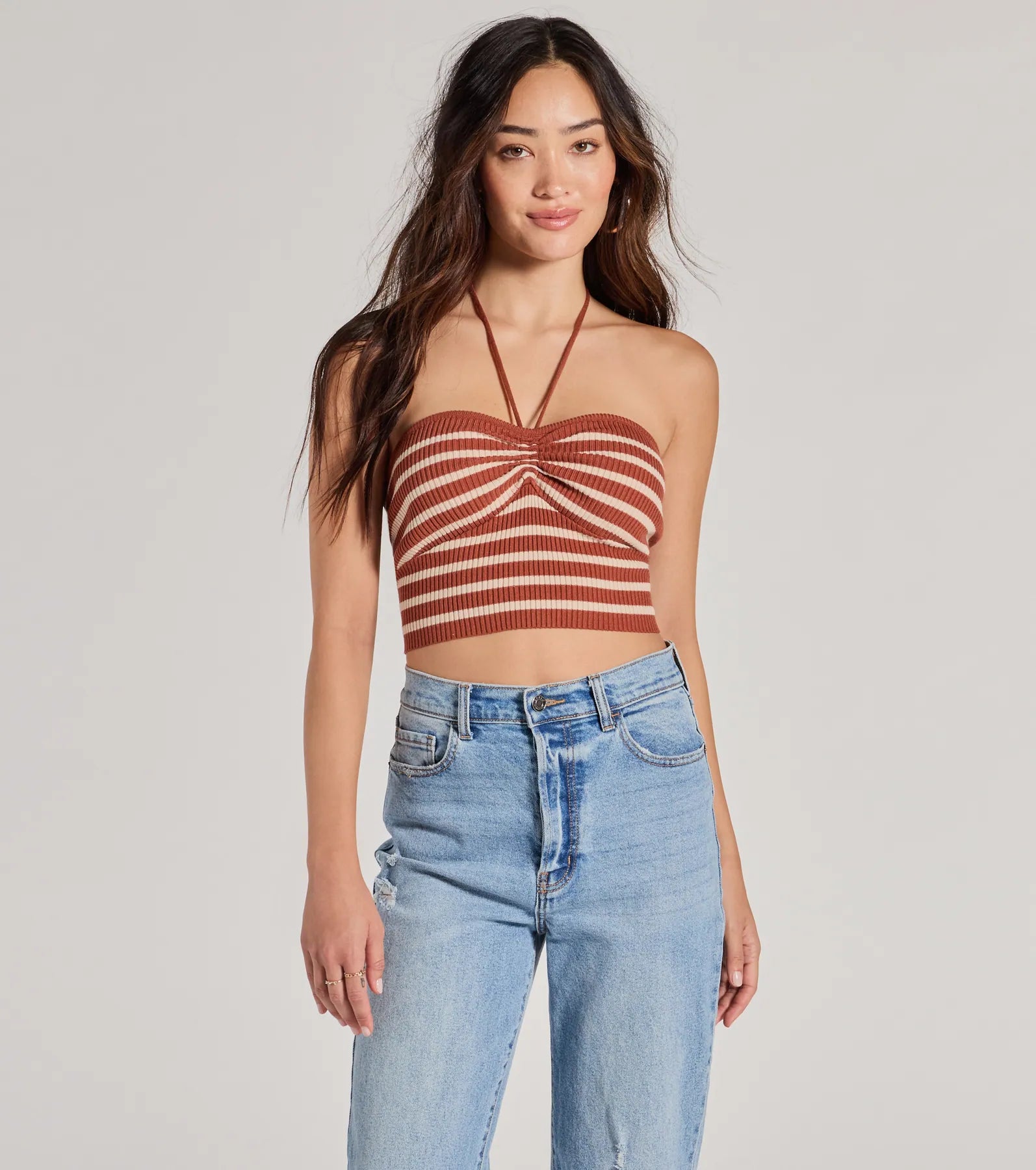 Ultimate Striped Halter Crop Top - Premium Rib Knit