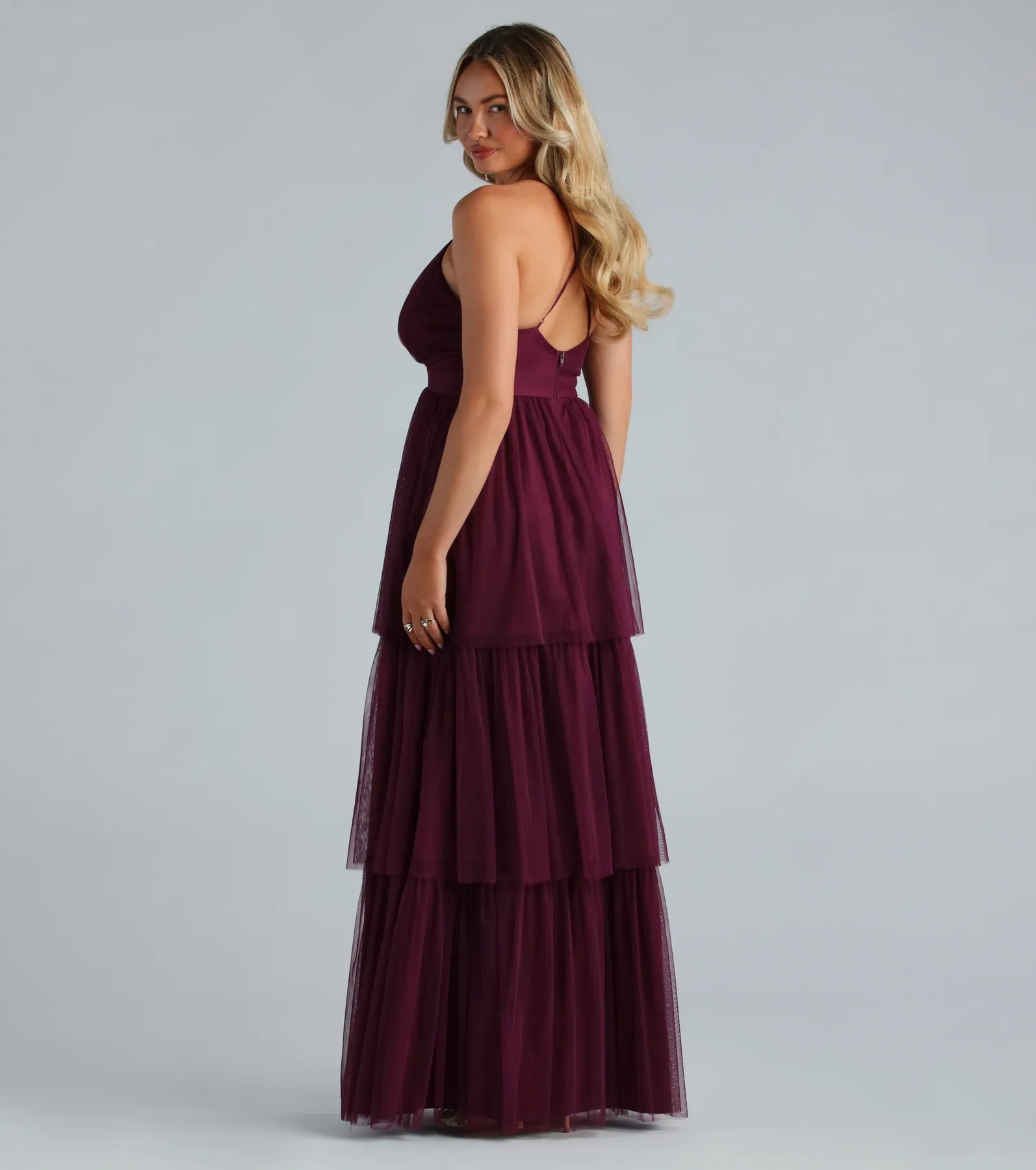 Premium Joselyn Elegant Mesh Ruffled A-Line Gown