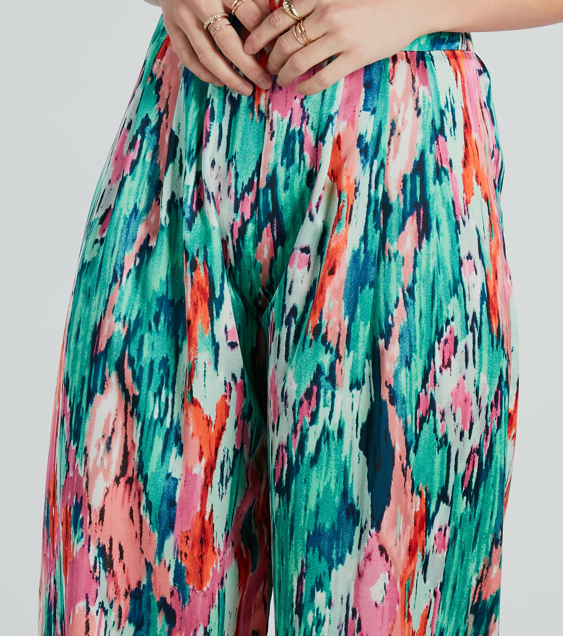 Ultimate Satin Abstract Wide-Leg Pants - Color Me Pretty