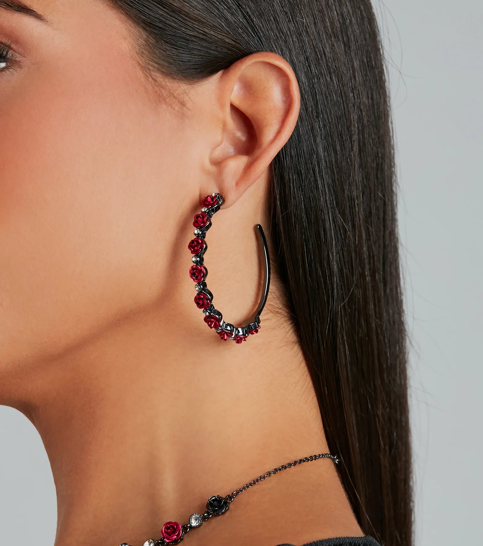 Premium Divine Enchantment Hematite Rose Hoop Earrings - Ultimate Party Style