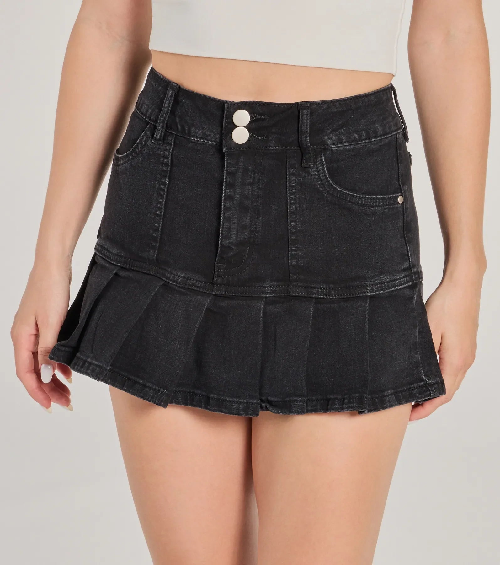 Ultimate Chic High-Rise Pleated Denim Mini Skirt