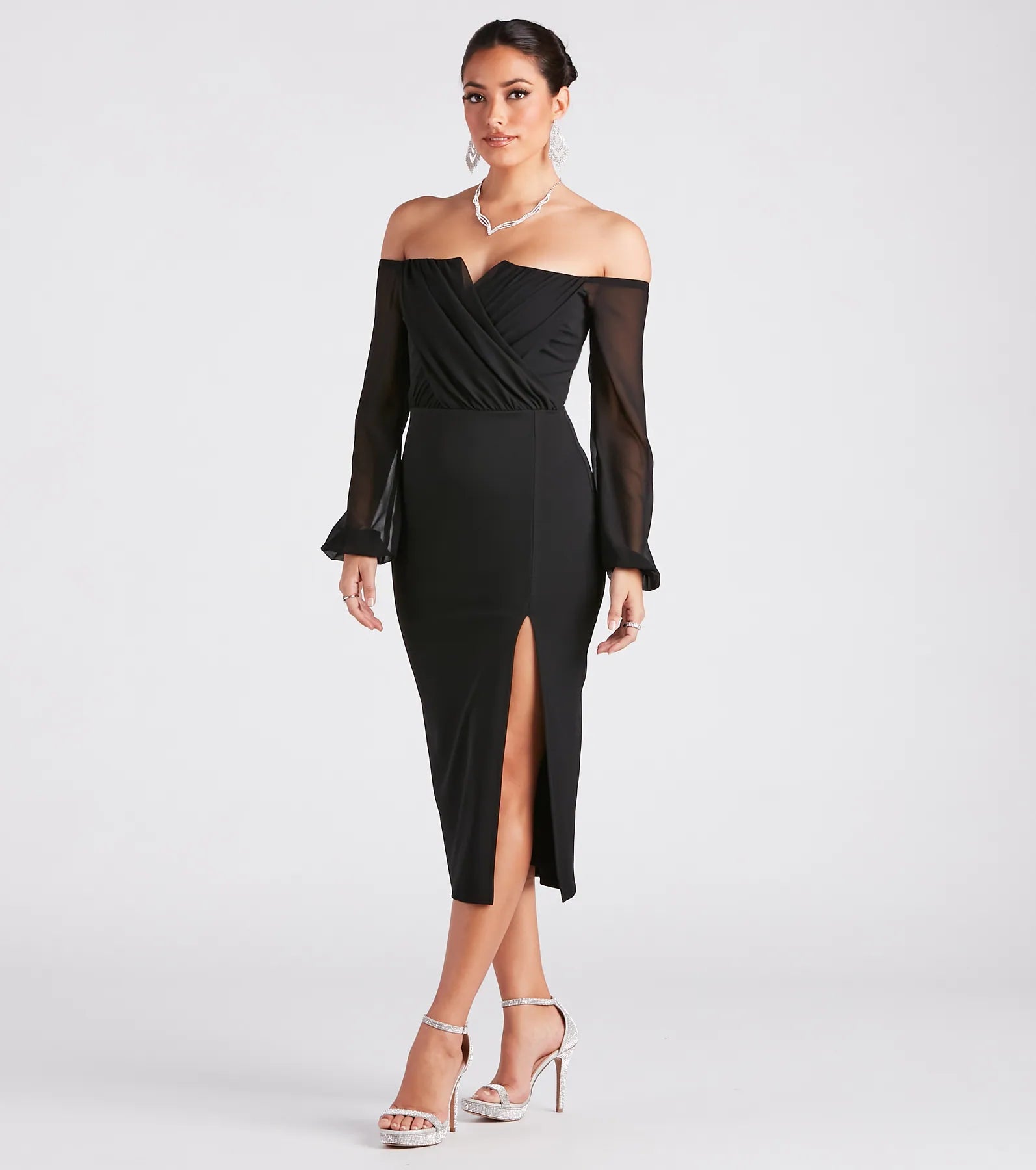 Premium Jolene Chiffon Off-The-Shoulder Midi Dress - Ultimate Elegance