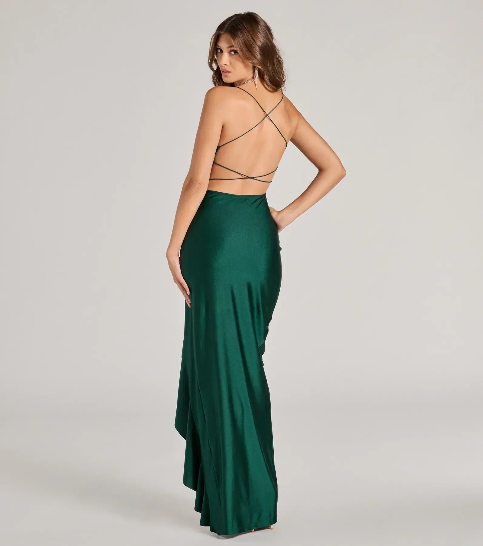 Ultimate Lainey Ruffled High Slit Evening Gown