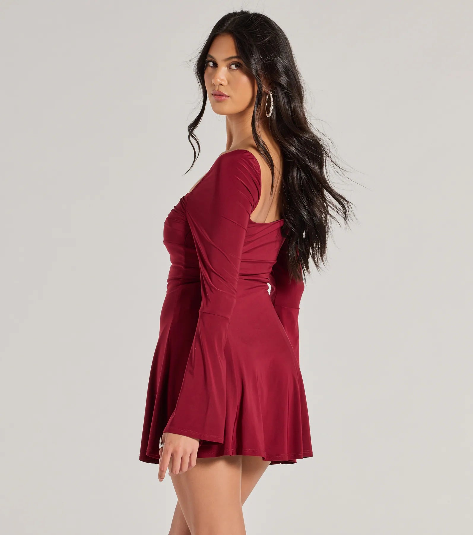 Elegant Bell Sleeve A-Line Mini Dress - Premium Party Wear