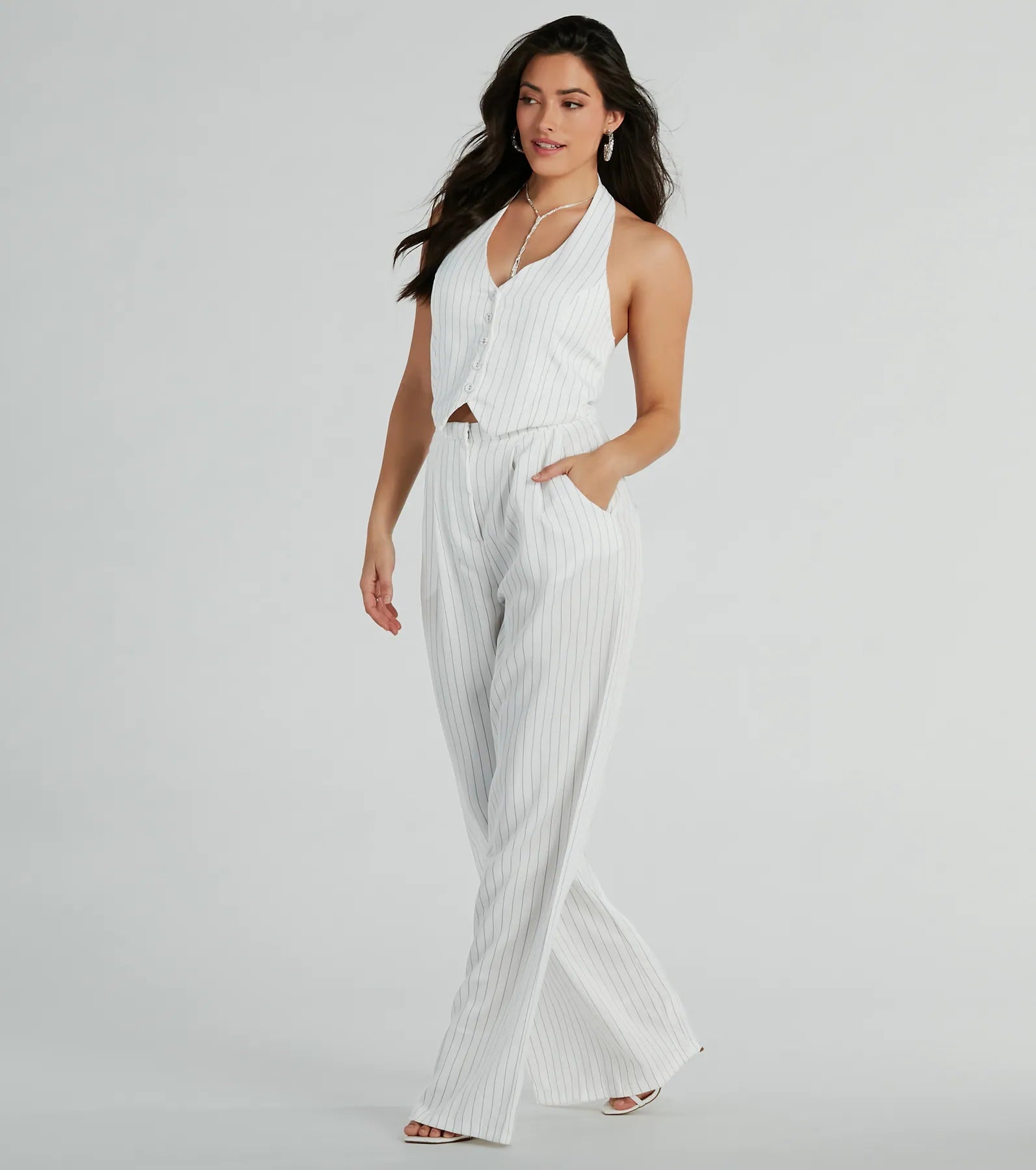 Ultimate Getaway Vibes Wide-Leg Pinstripe Jumpsuit