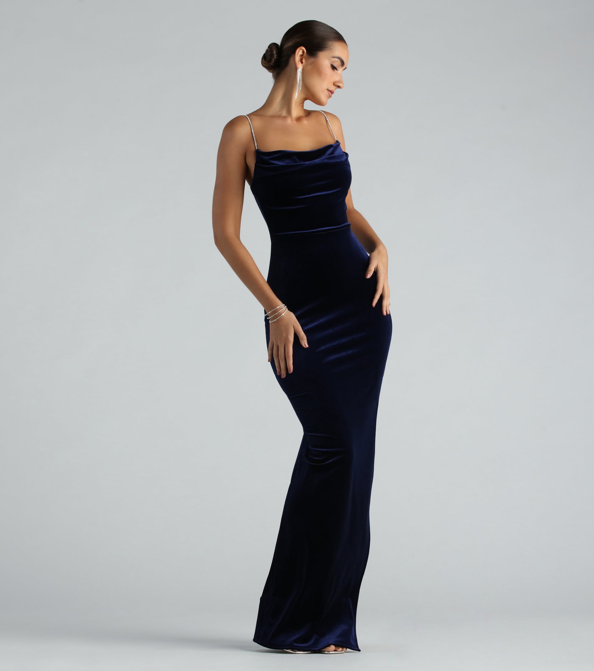 Premium Velvet Rhinestone Glamour Gown