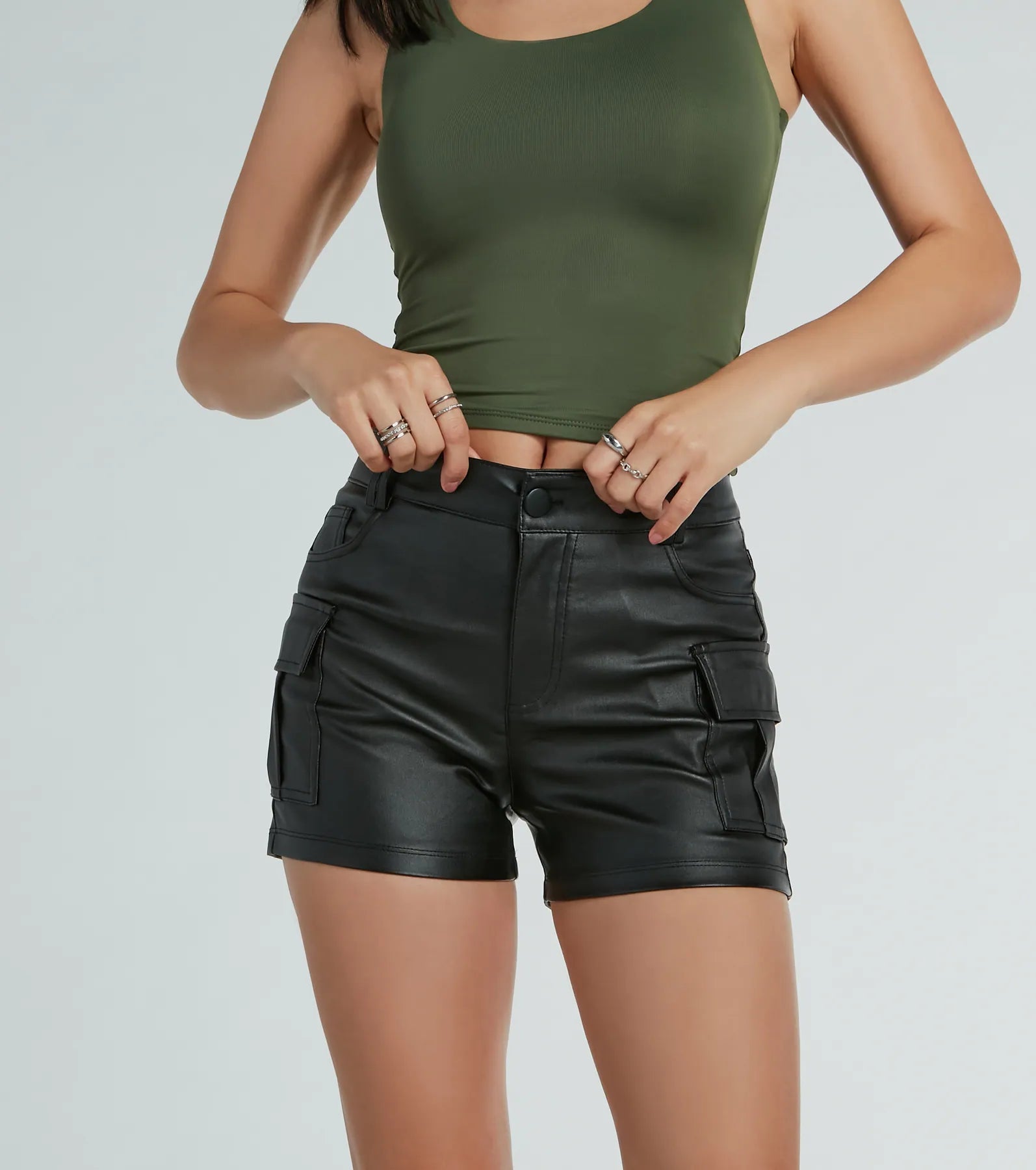 Ultimate Glam Metallic Faux Leather Cargo Shorts