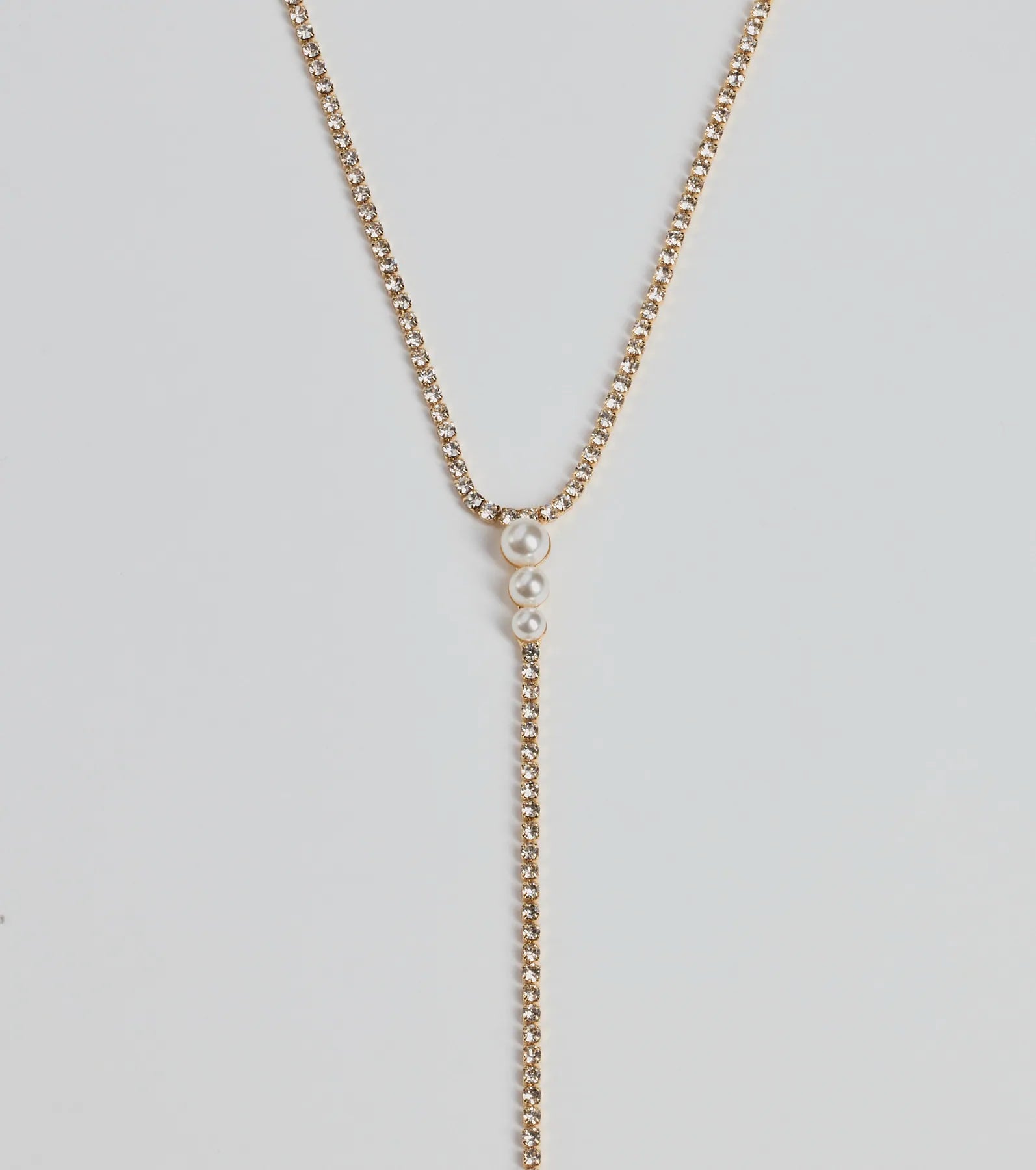 Premium Luxe Glam Rhinestone & Pearl Lariat Necklace