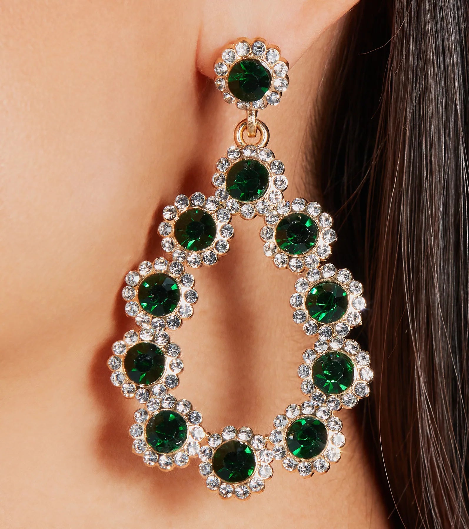 Premium Gleam Emerald Rhinestone Drop Earrings