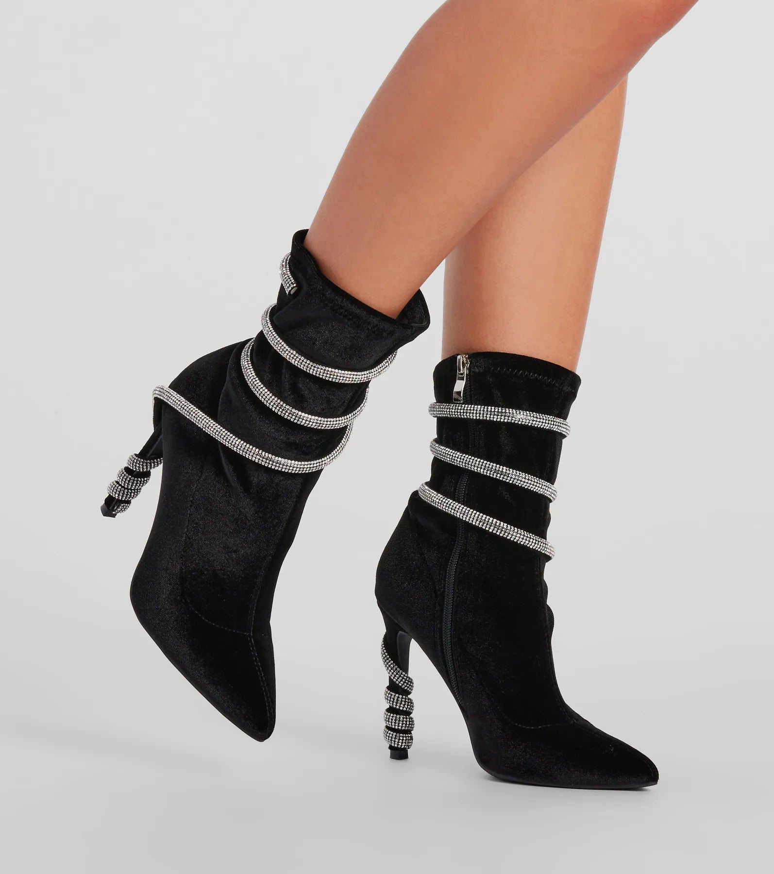 Ultimate Glam Rhinestone Spiral Strap Stiletto Booties