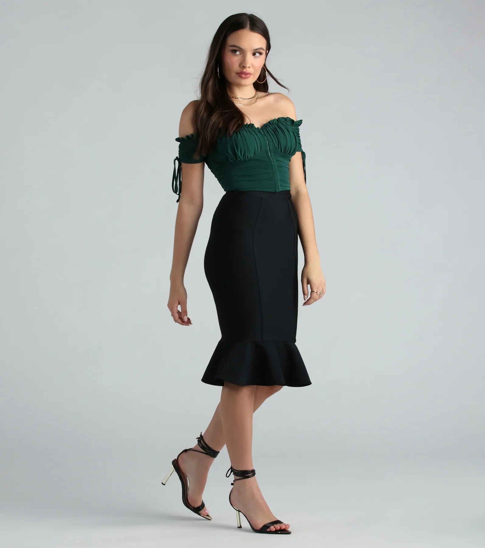 Ultimate Lips Are Sealed Bandage Ruffle Midi Skirt - Premium Fit & Style