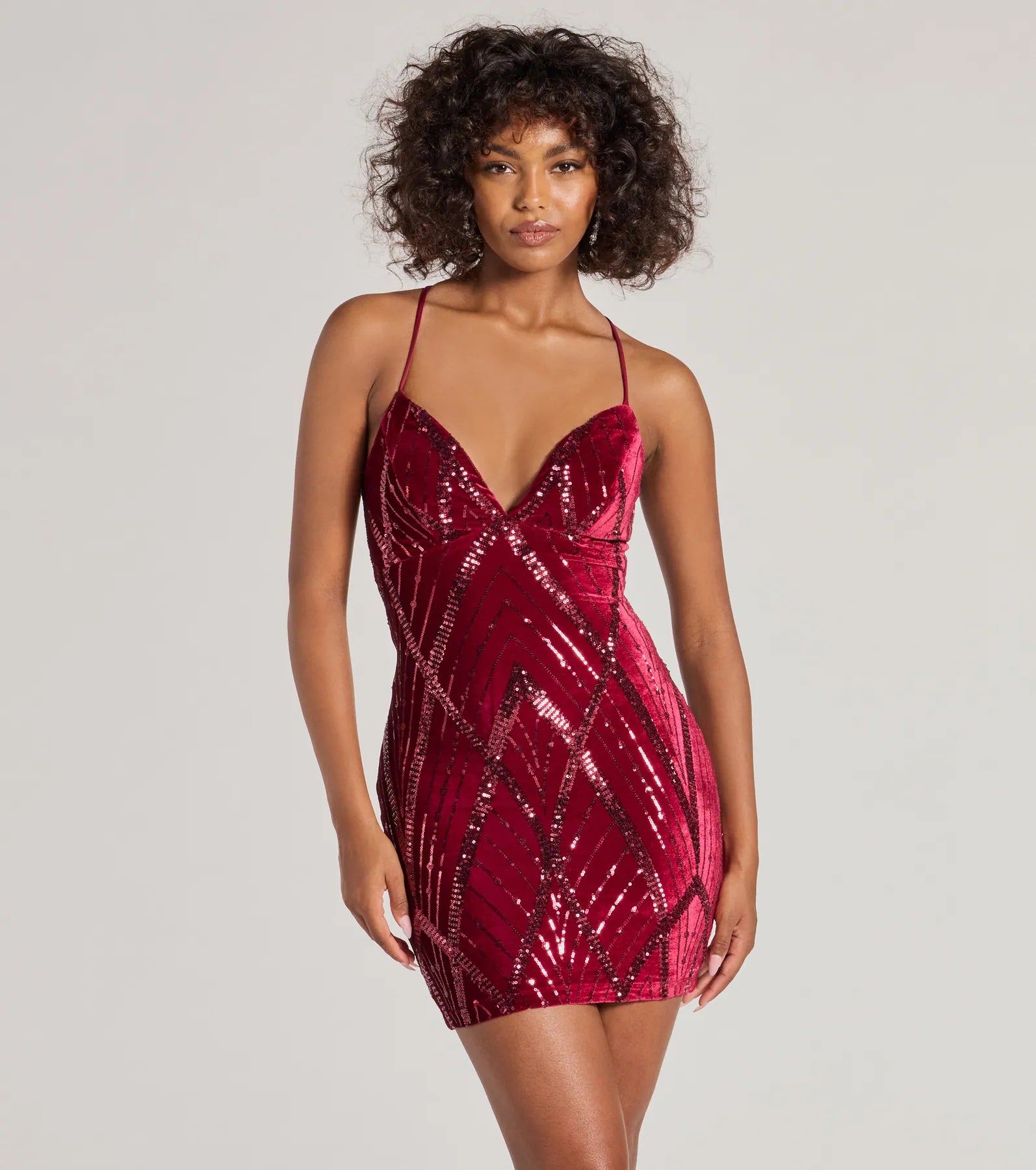 Ultimate Heather Lace-Up Sequin Velvet Mini Dress