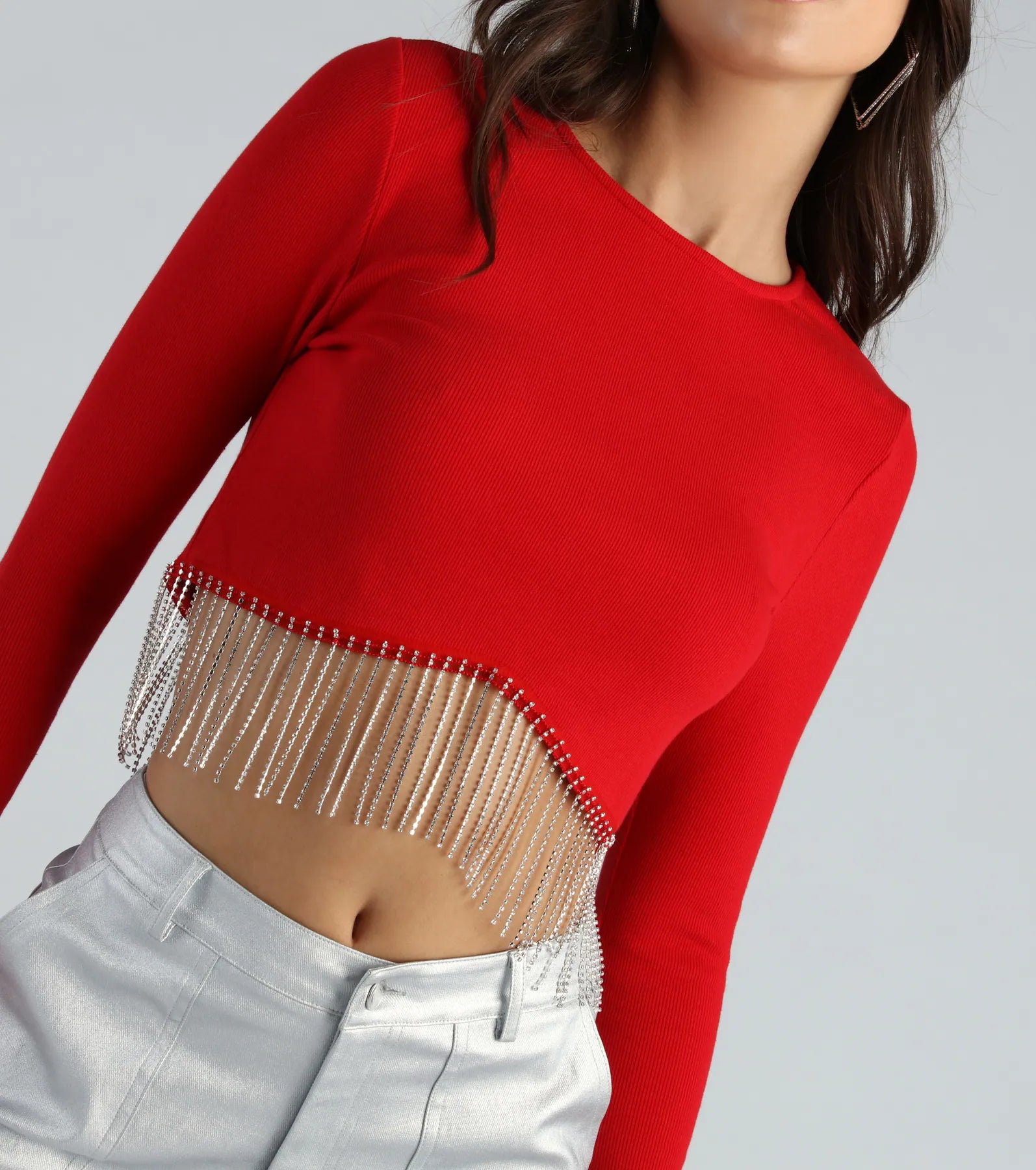 Ultimate Glam Rhinestone Fringe Crop Top