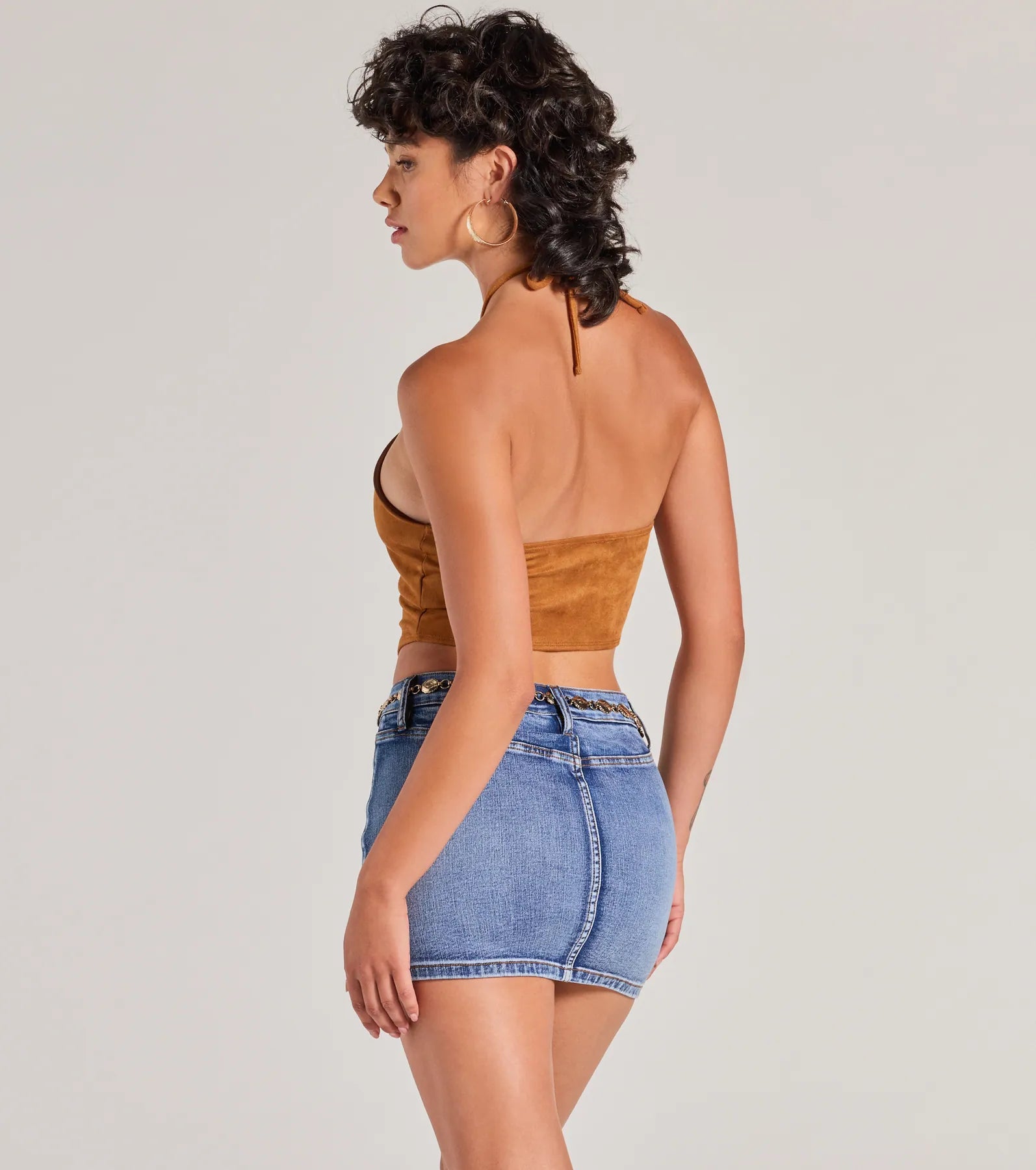 Premium Western Style Faux Suede Halter Crop Top