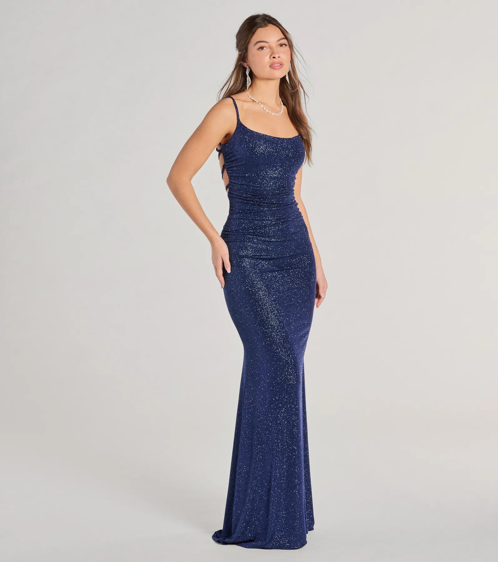 Premium Rylie Glitter Lace-Up Evening Gown