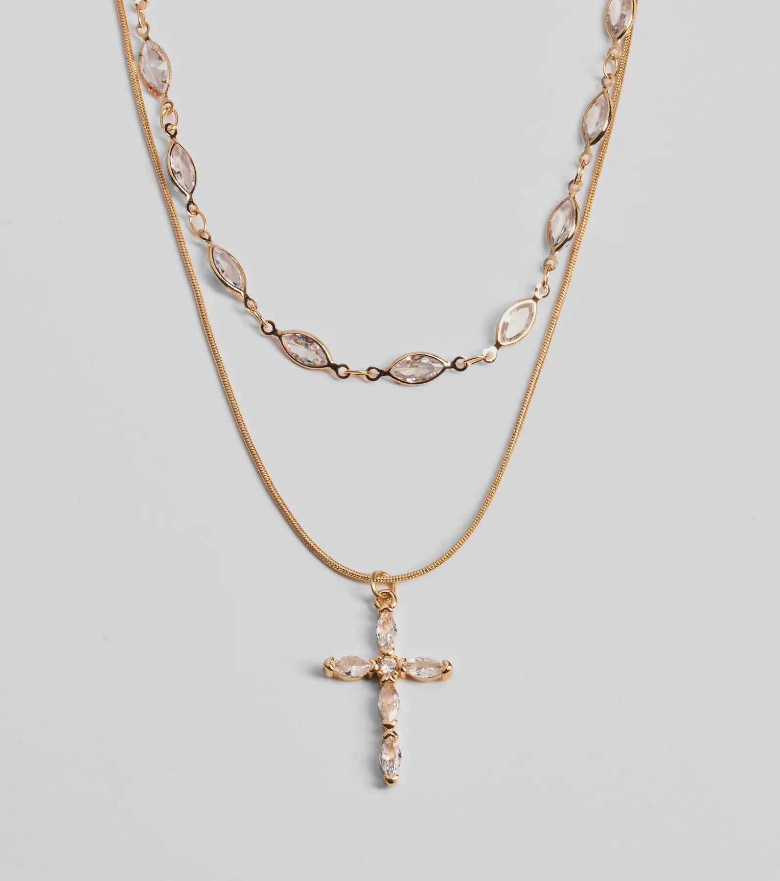 Premium Graceful Shine Layered Cross Charm Necklace