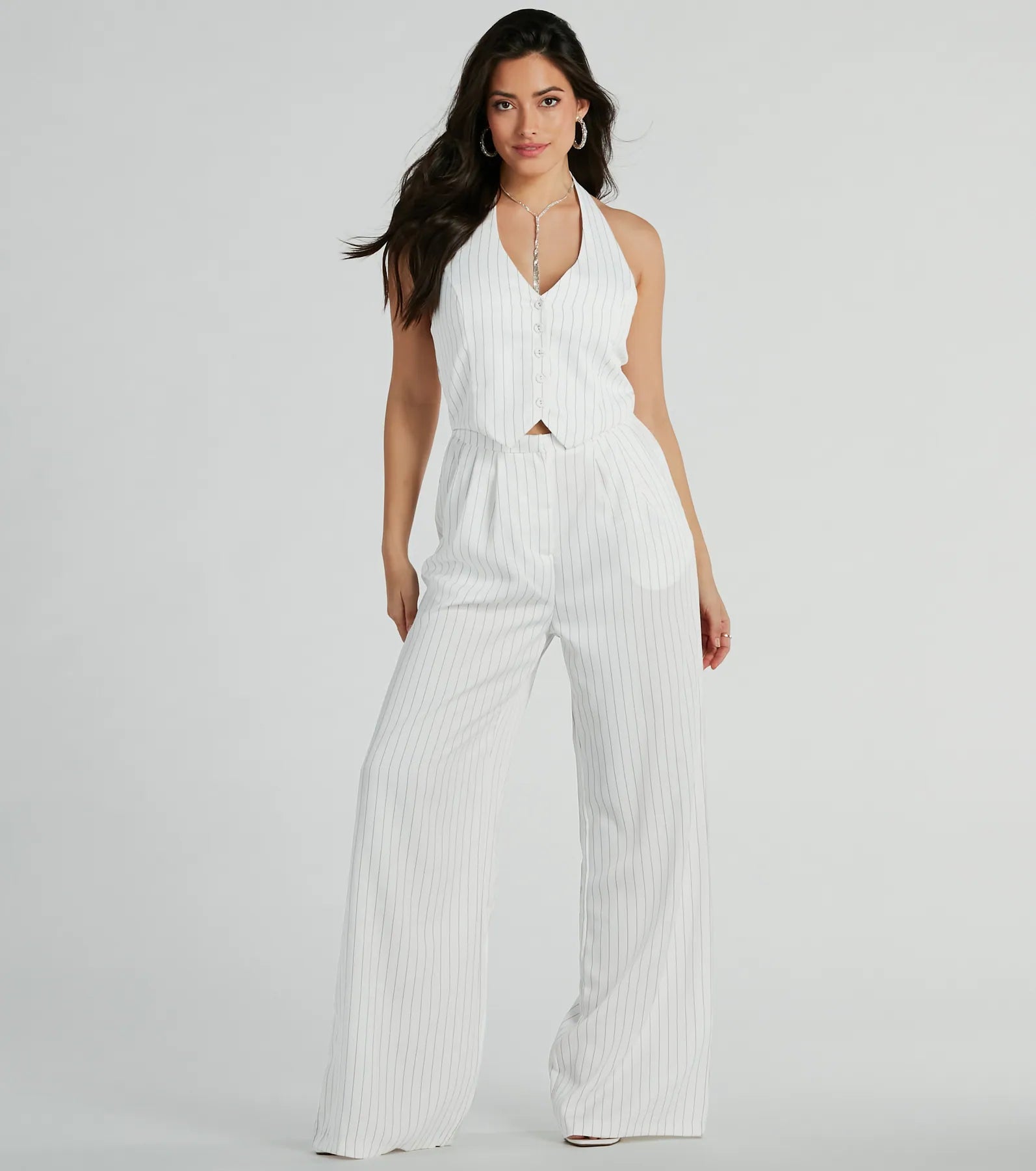 Ultimate Getaway Vibes Wide-Leg Pinstripe Jumpsuit