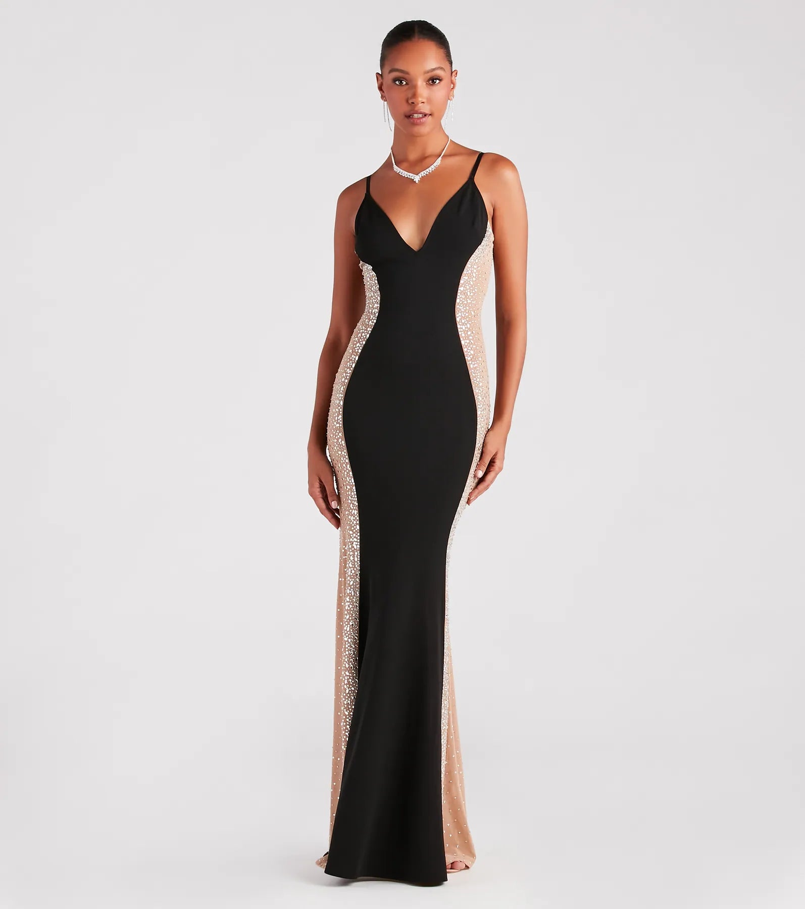 Premium Jemma Rhinestone Sheer Mesh Mermaid Gown