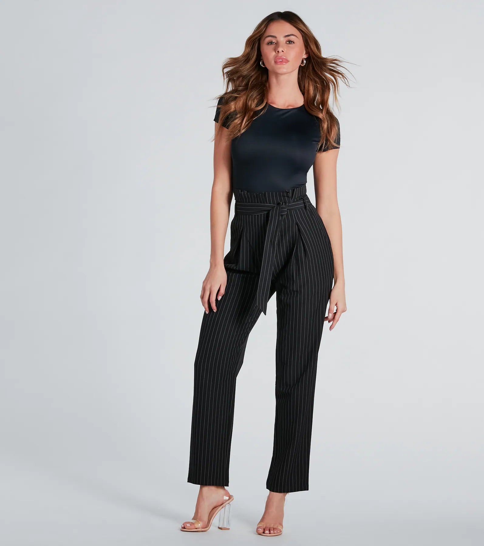 Premium Pinstripe Paperbag Pants - Ultimate Chic Fit