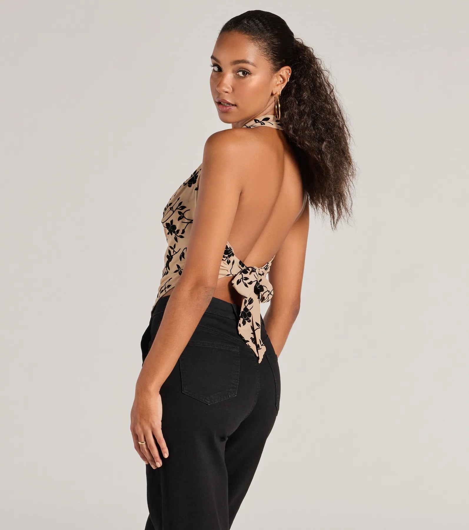 Premium Bold Romance Velvet Floral Halter Top