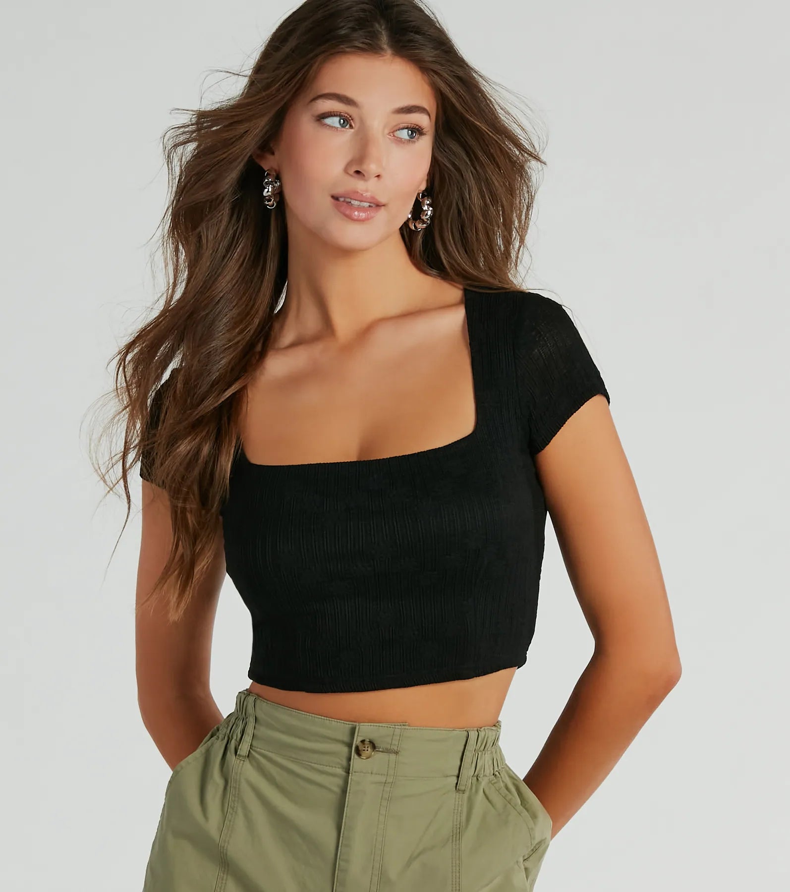 Premium Floral Square Neck Crop Top - Effortless Style