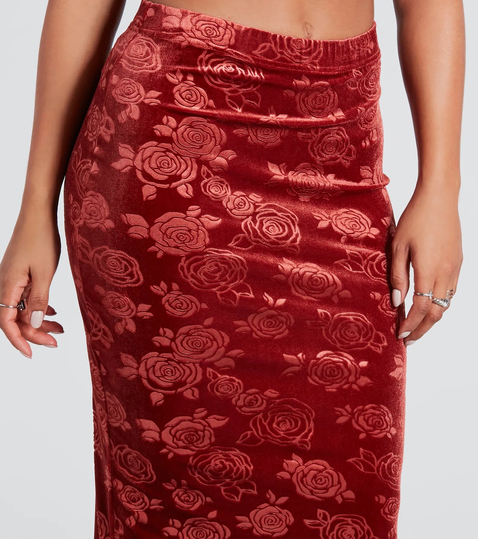 Premium Velvet Floral Midi Skirt - Ultimate Elegance