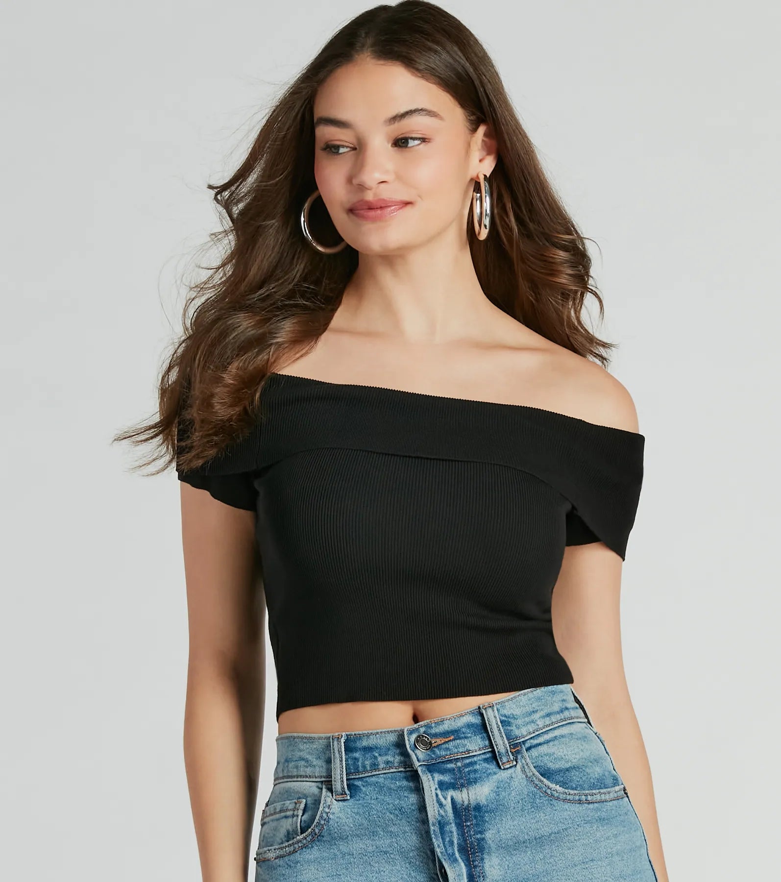 Ultimate Sweetie Off-The-Shoulder Ribbed Crop Top