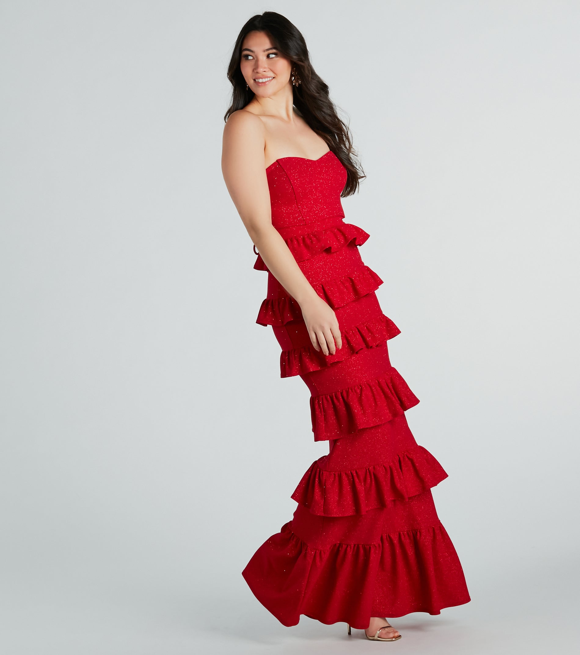 Ultimate Bridget Glitter Ruffled Evening Gown