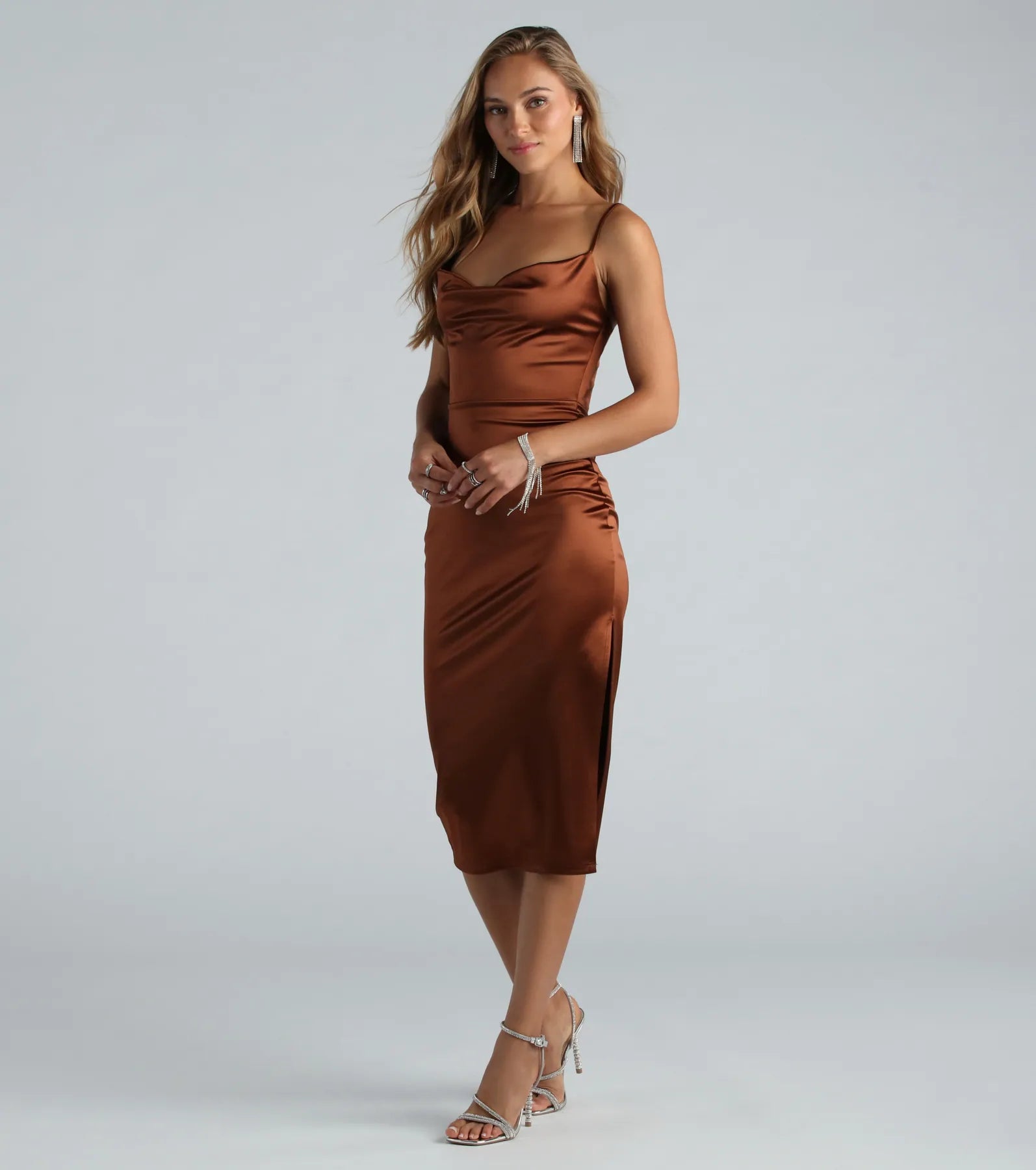 Emilia Premium Satin High Slit Cocktail Dress