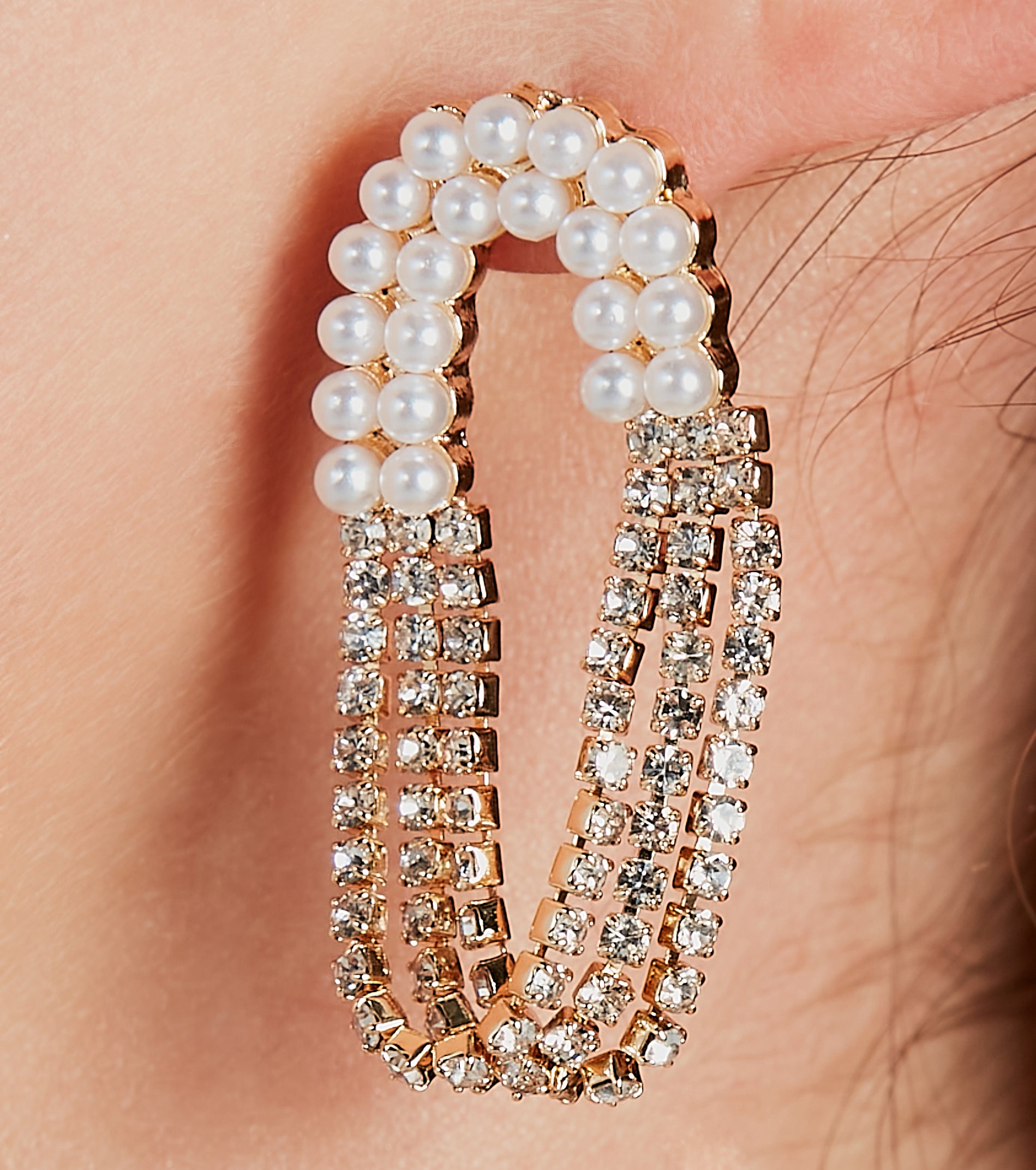 Premium Glamour Faux Pearl & Rhinestone Tassel Earrings