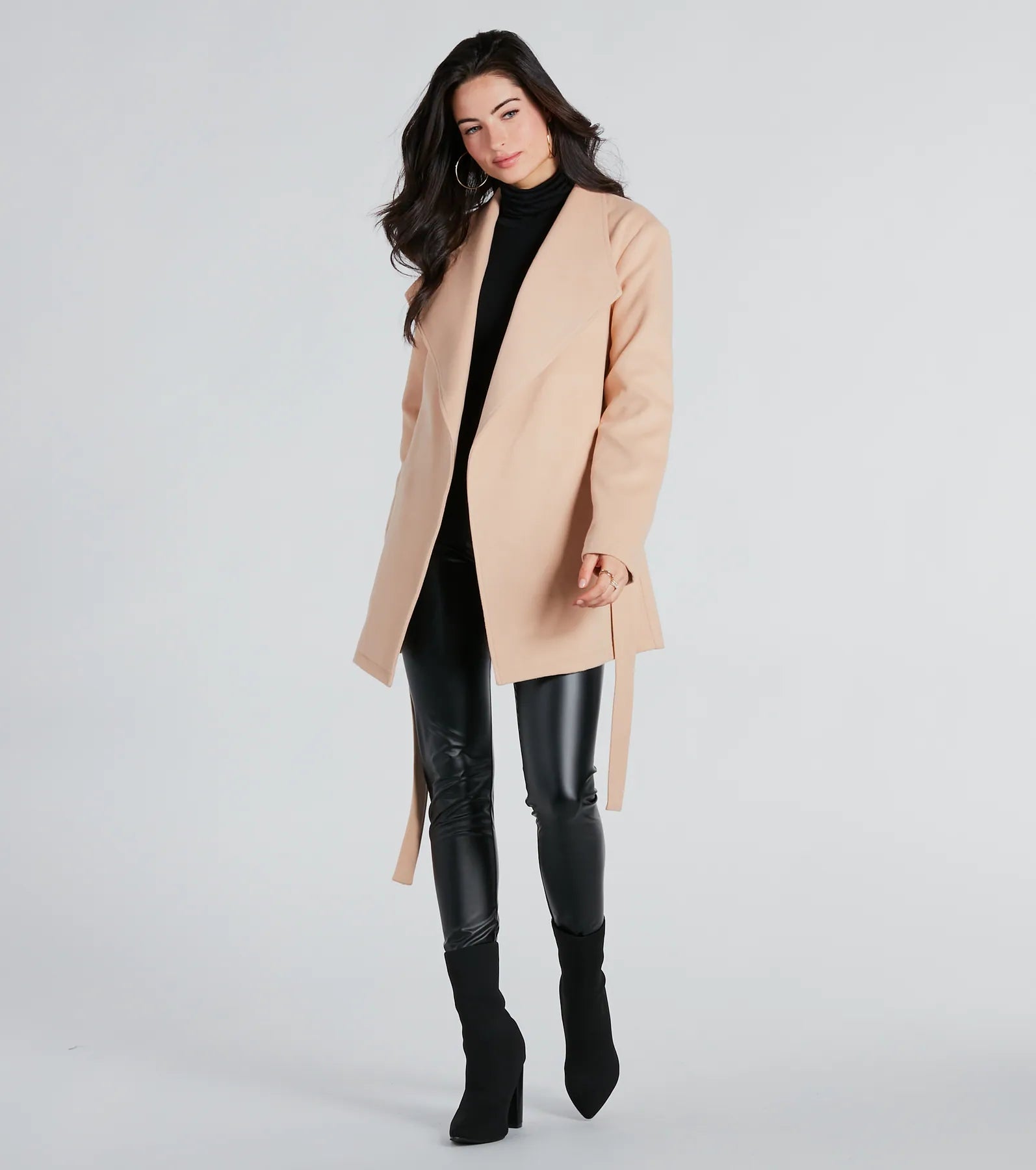 Premium Faux Wool Belted Trench Coat - Urban Charm Edition